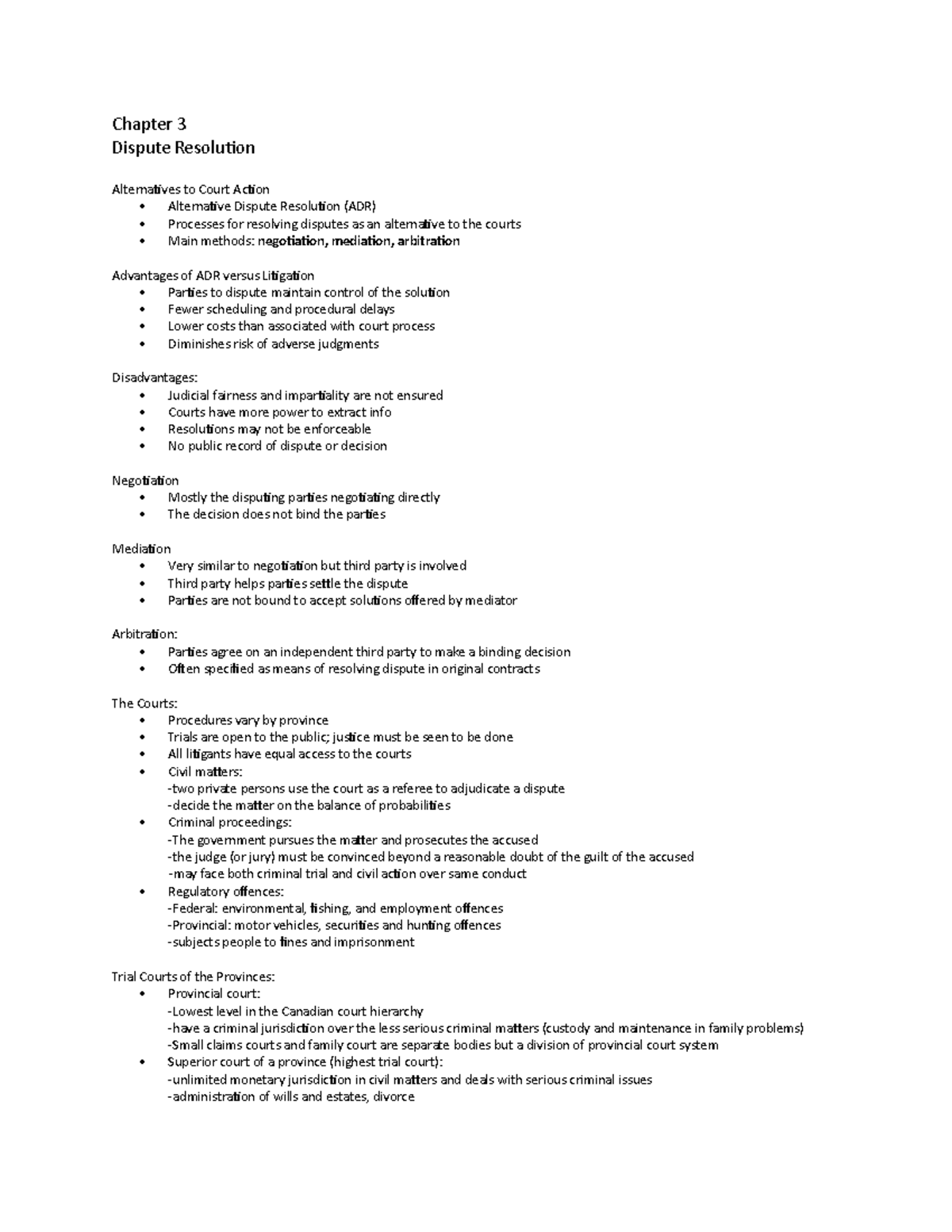Chapter 3 - Chapter 3 Dispute Resolution Alternatives to Court Action ...