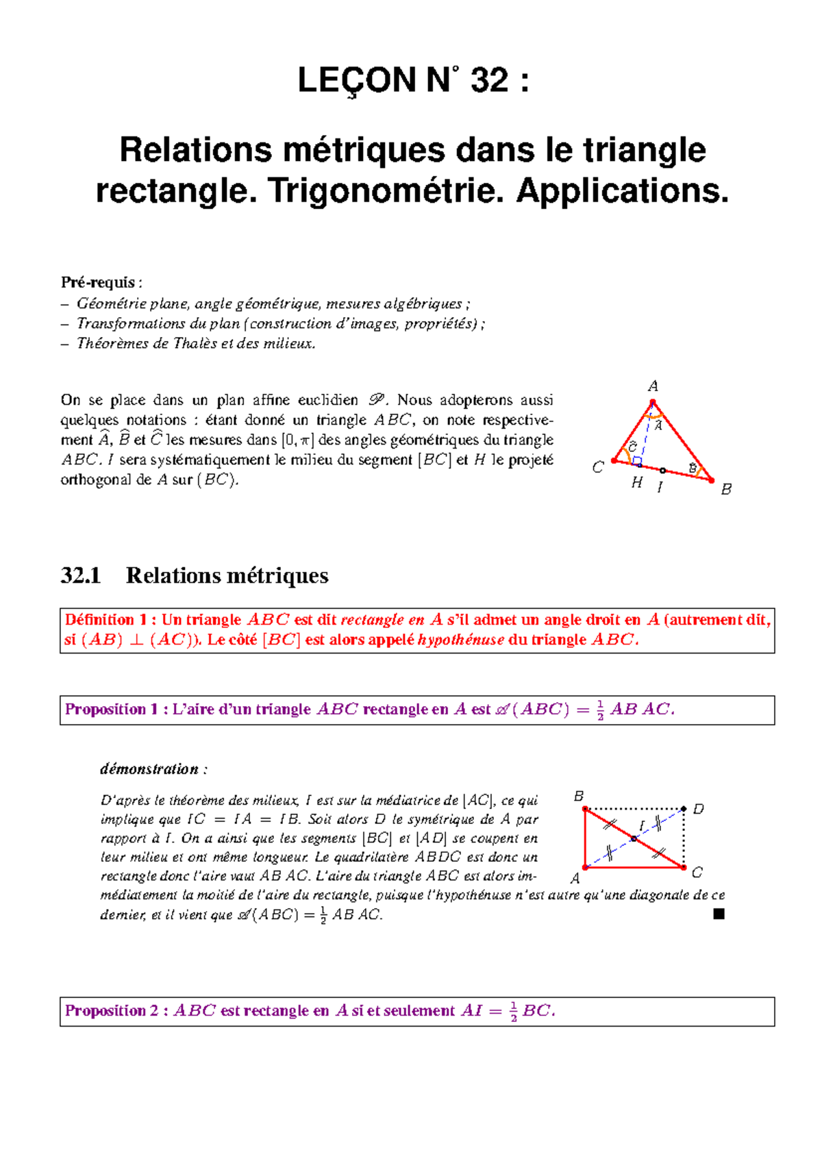 Relation Metrique Triangle Le On N Relations M Triques Dans Le