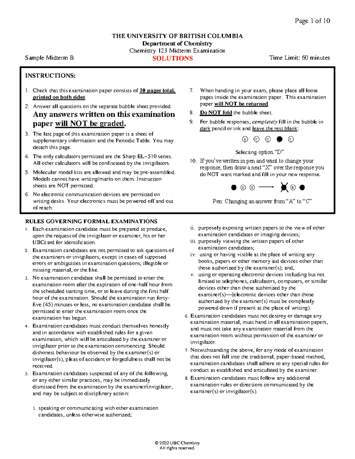 Sample MT1 B Solutions - Assignment - © 2020 UBC Chemistry THE ...