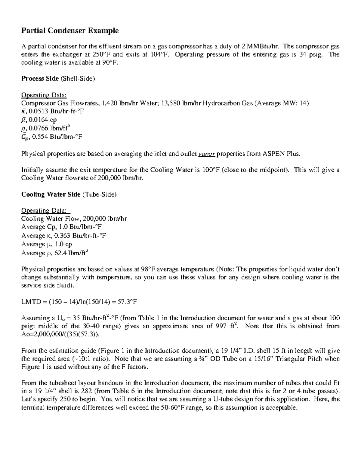 Partial Condenser Example Solution Partial Condenser Example A