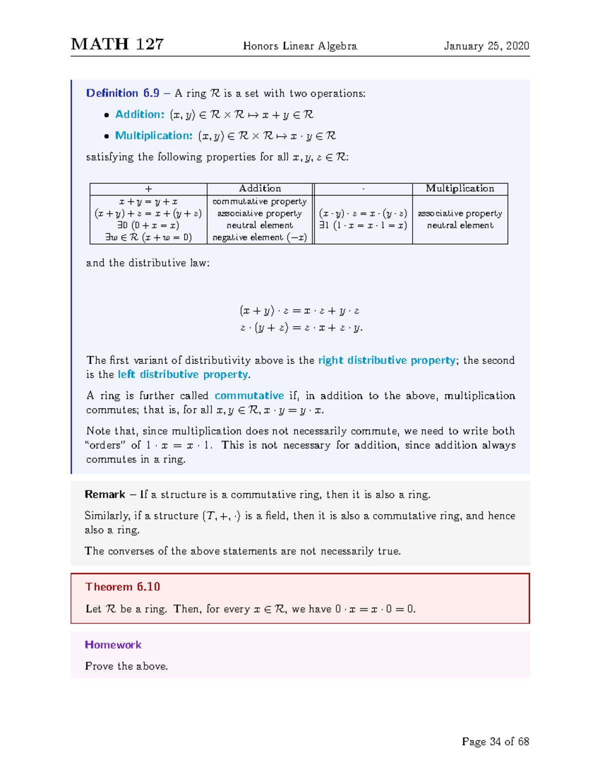 MATH 235-34 - Lecture notes 34 - MATH 127 Honors Linear Algebra January ...
