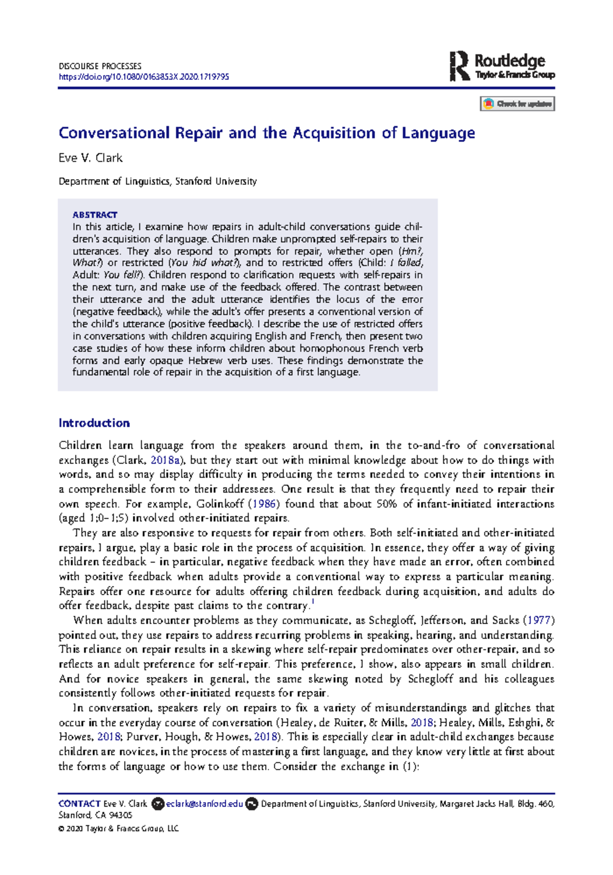 Conversational Repair and the Acquisition of Language Clark