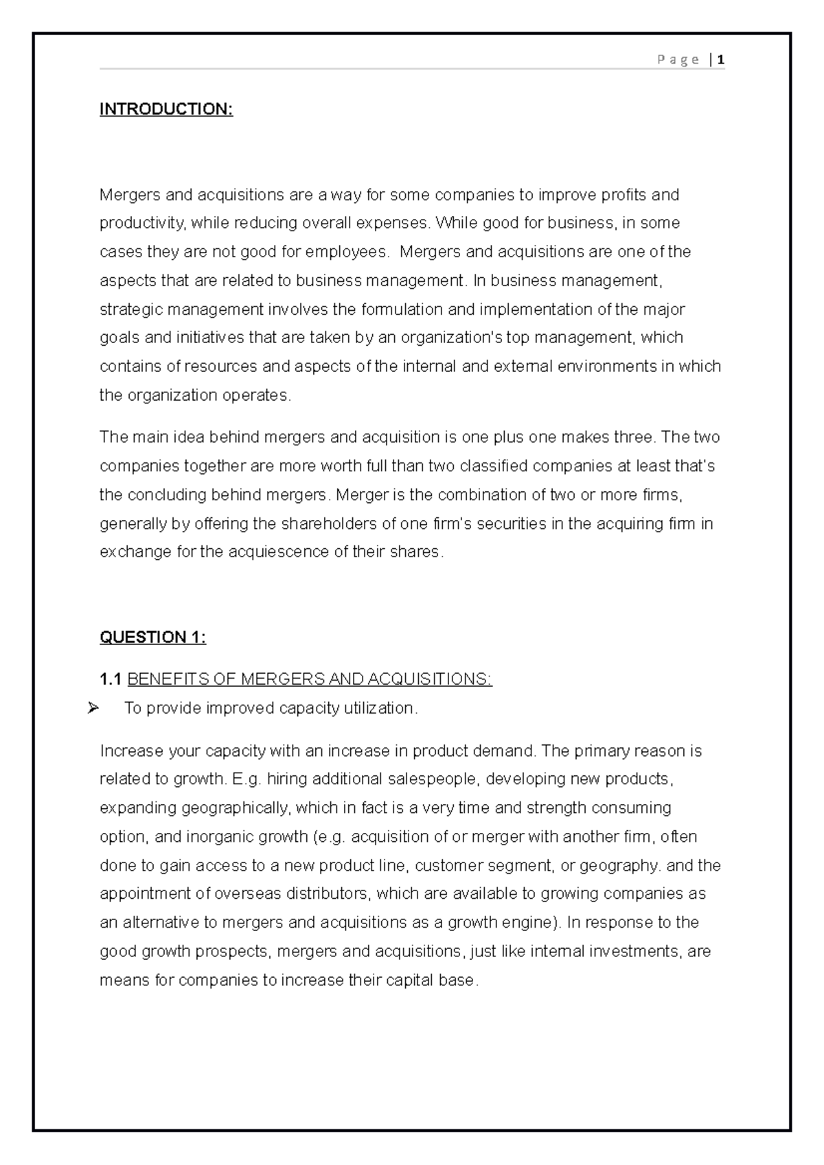 Business Management group Assignment[ 122] - INTRODUCTION: Mergers and ...