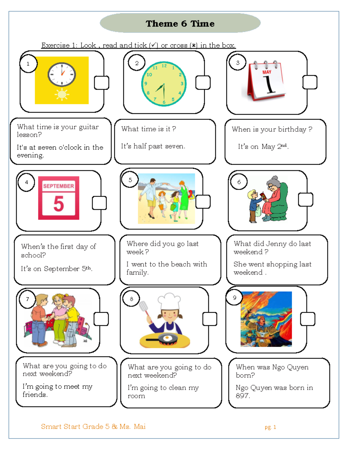 Theme 6 - exercise for english - Exercise 1: Look , read and tick ...