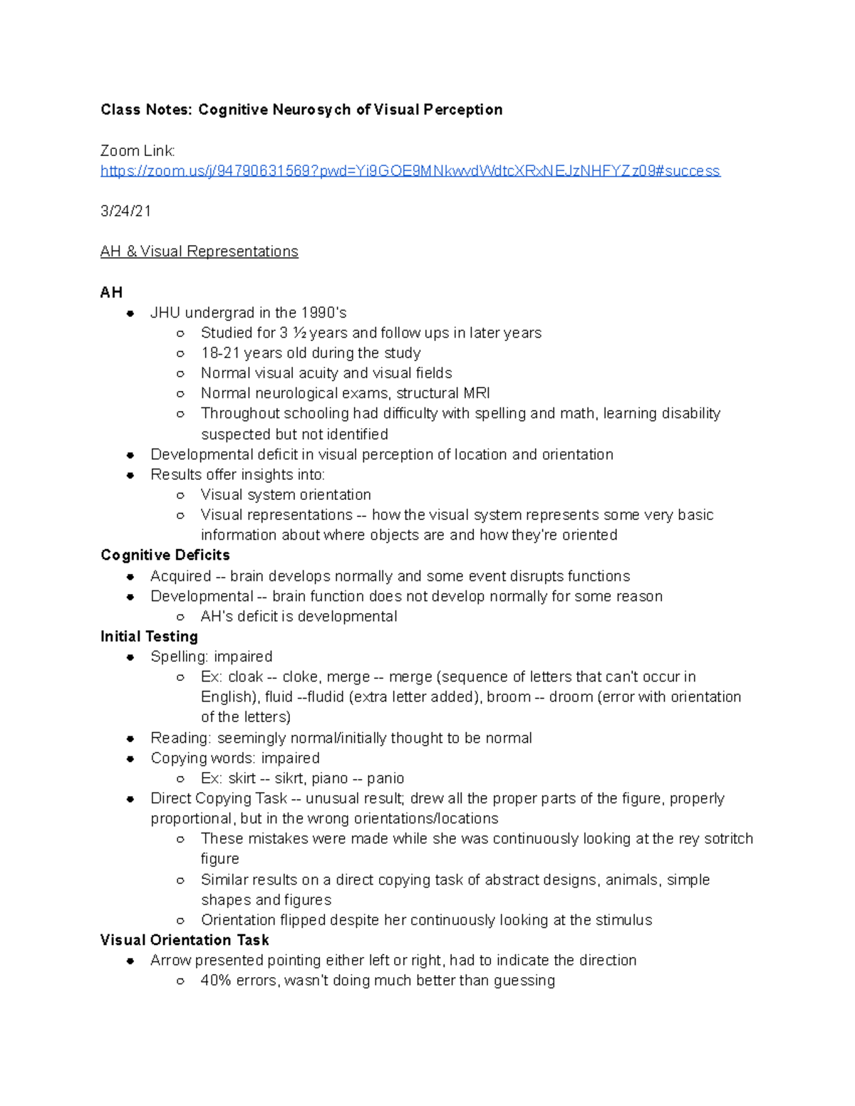 Class Notes Cognitive Neurosych, part 3 - Class Notes: Cognitive ...