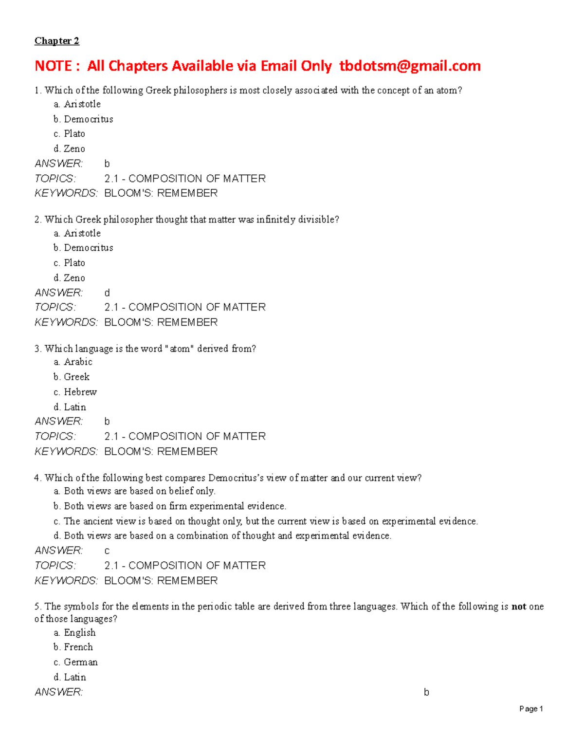 Test Bank and Solutions For Introduction to General, Organic and ...