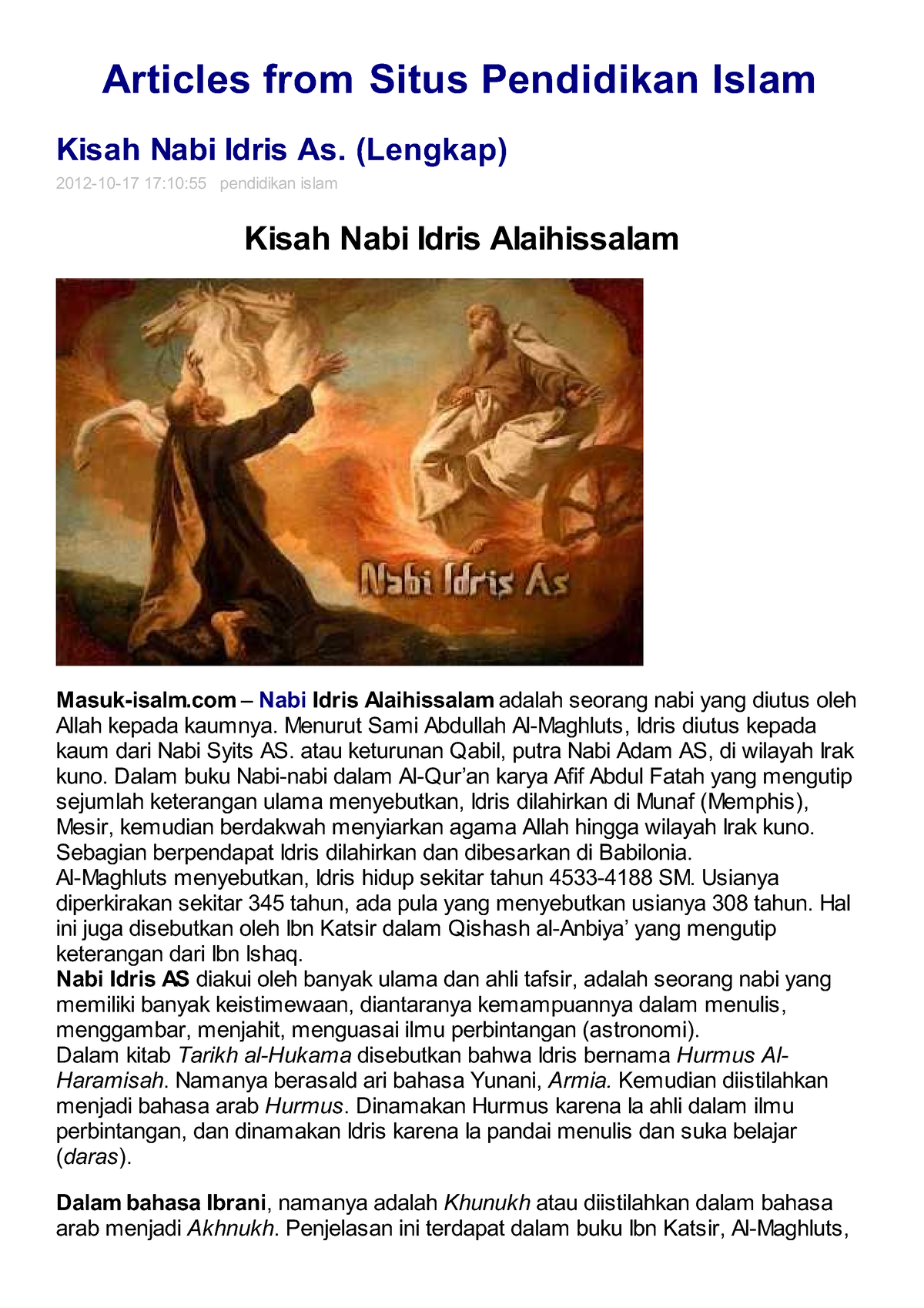 02.Kisah Nabi Idris A - Articles From Situs Pendidikan Islam Kisah Nabi ...