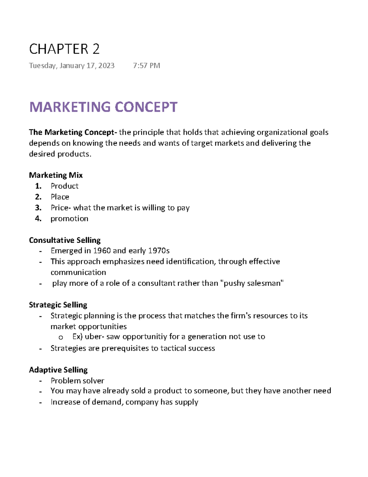 Chapter 2 - MARKETING CONCEPT The Marketing Concept- the principle that ...