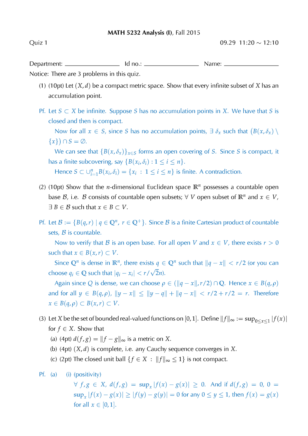 Quiz 15 Questions And Answers Math 5232 Analysis I Fall 15 09 11 12 10 Quiz 1 Studocu