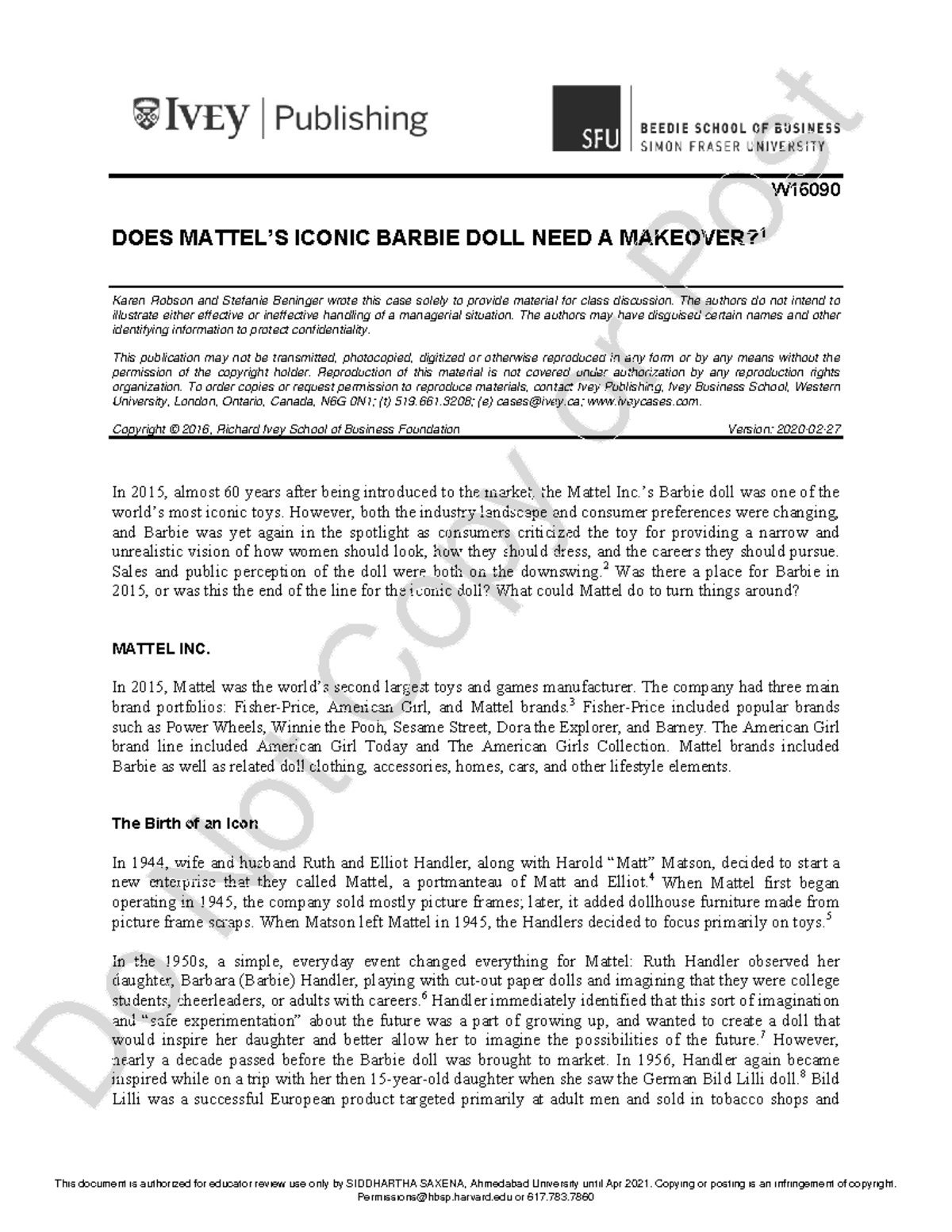 HRM Case 2 W DOES MATTEL S ICONIC BARBIE DOLL NEED A MAKEOVER 1 