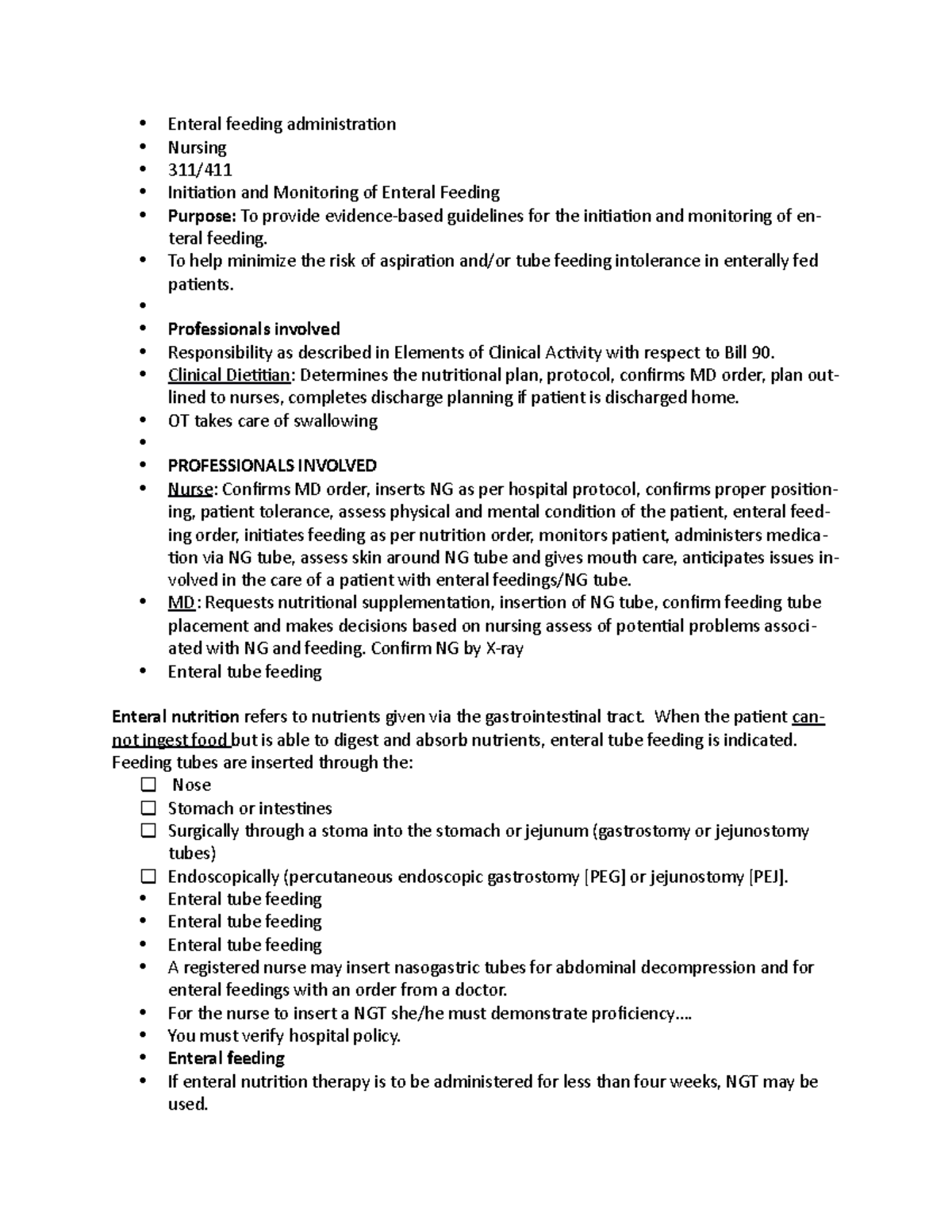 Enteral feeding administra - Enteral feeding administration Nursing 311 ...