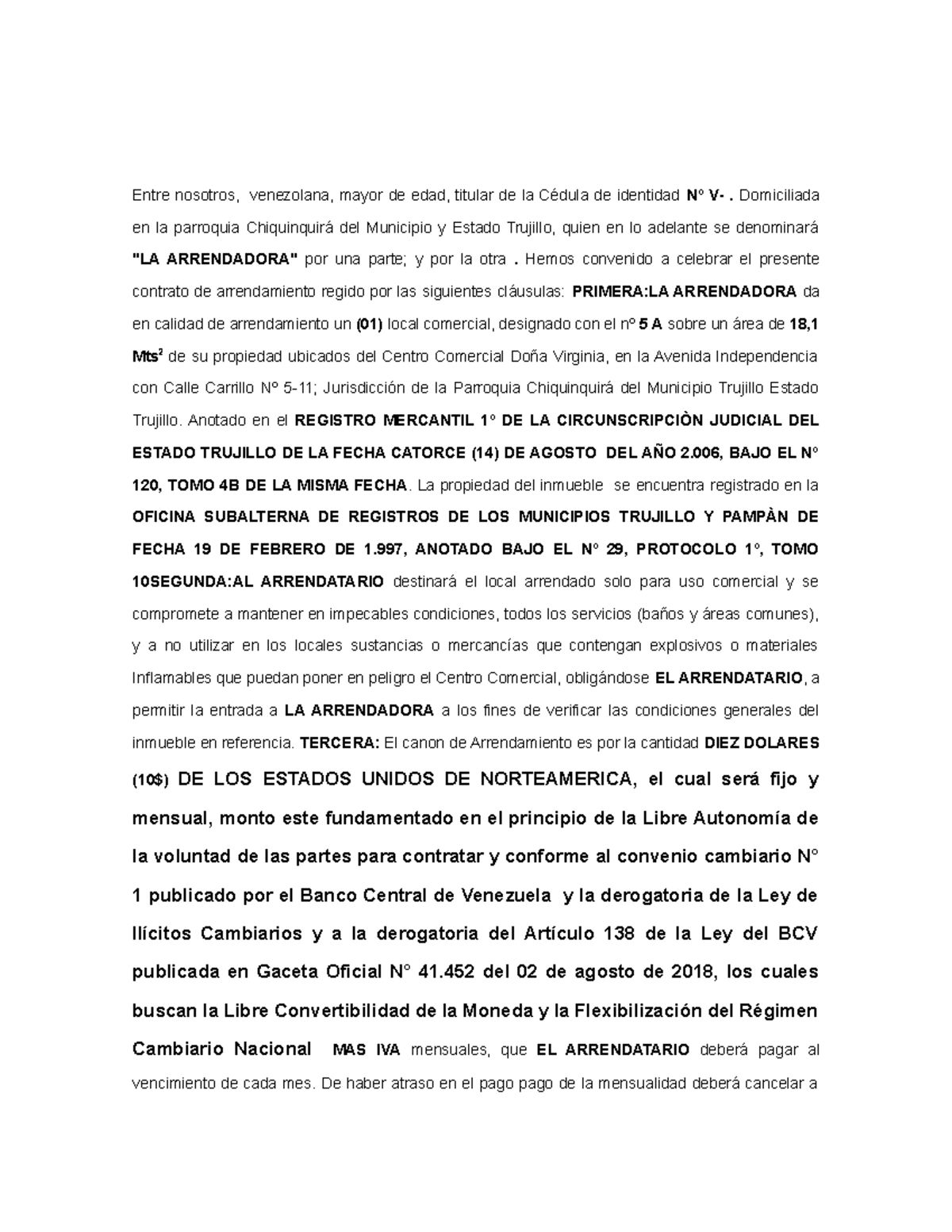 Modelo de contrato de arrendamiento para notariar en dolares - Entre  nosotros, venezolana, mayor de - Studocu