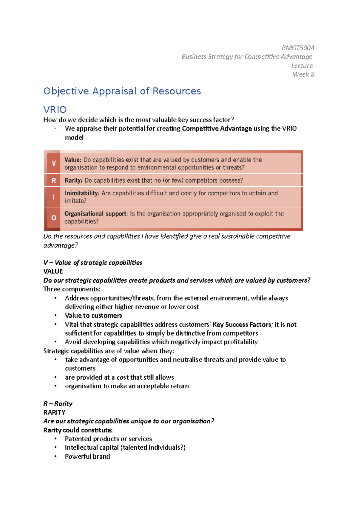 Lecture Notes 8 - BMGT Business Strategy for Competitive Advantage ...