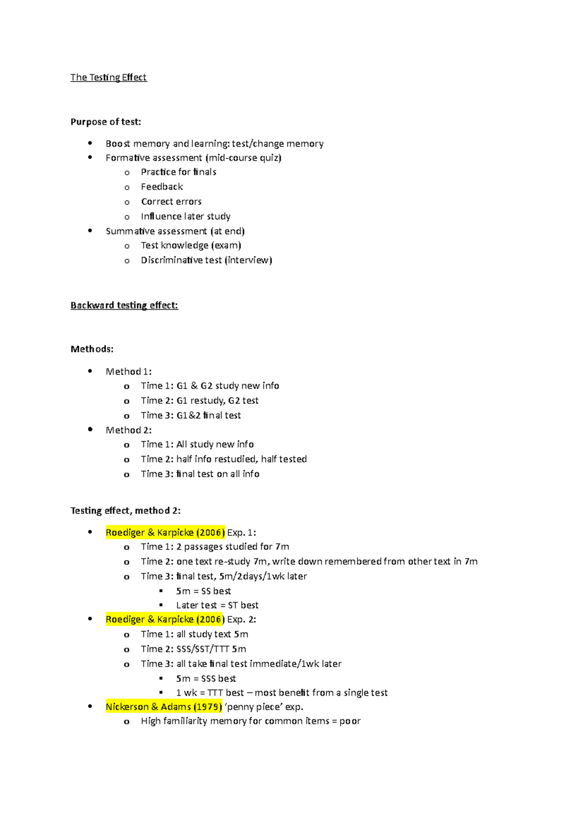 The Testing Effect - The Testing Effect Purpose of test: Boost memory ...
