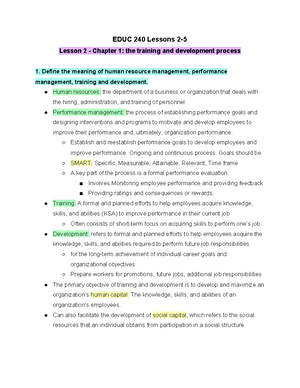 T&D ALL Notes - Lesson 2: The Training and Developmental Process ...