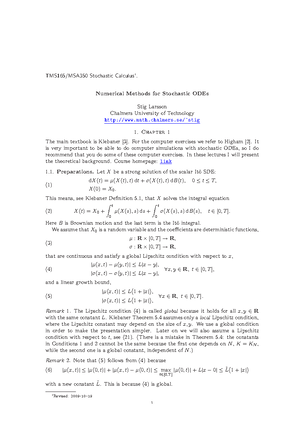 Home Exercises 4 And Its Solutions - Stochastic Calculus 2014 - TMS 165 ...