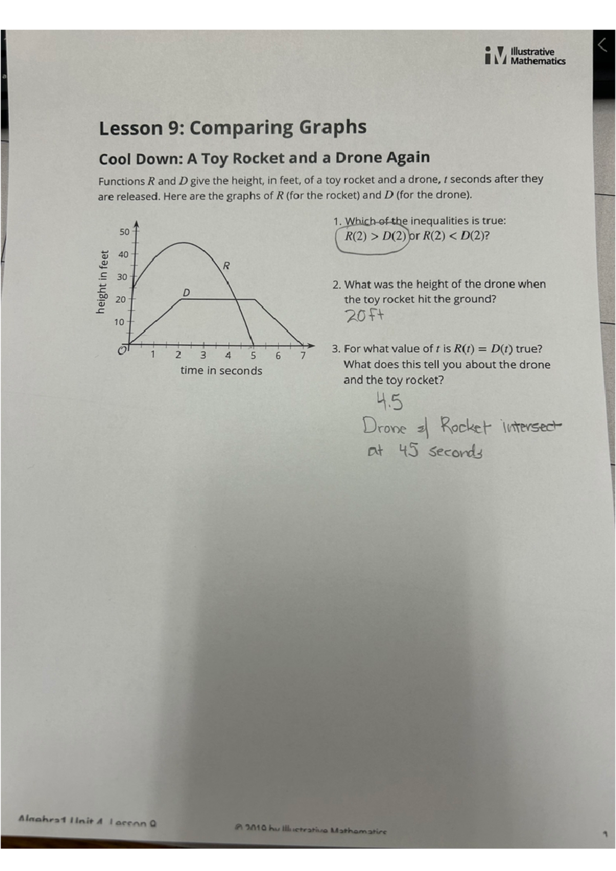 Lesson 9: Comparing Graphs Cool Down: A Toy Rocket and a Drone Again ...