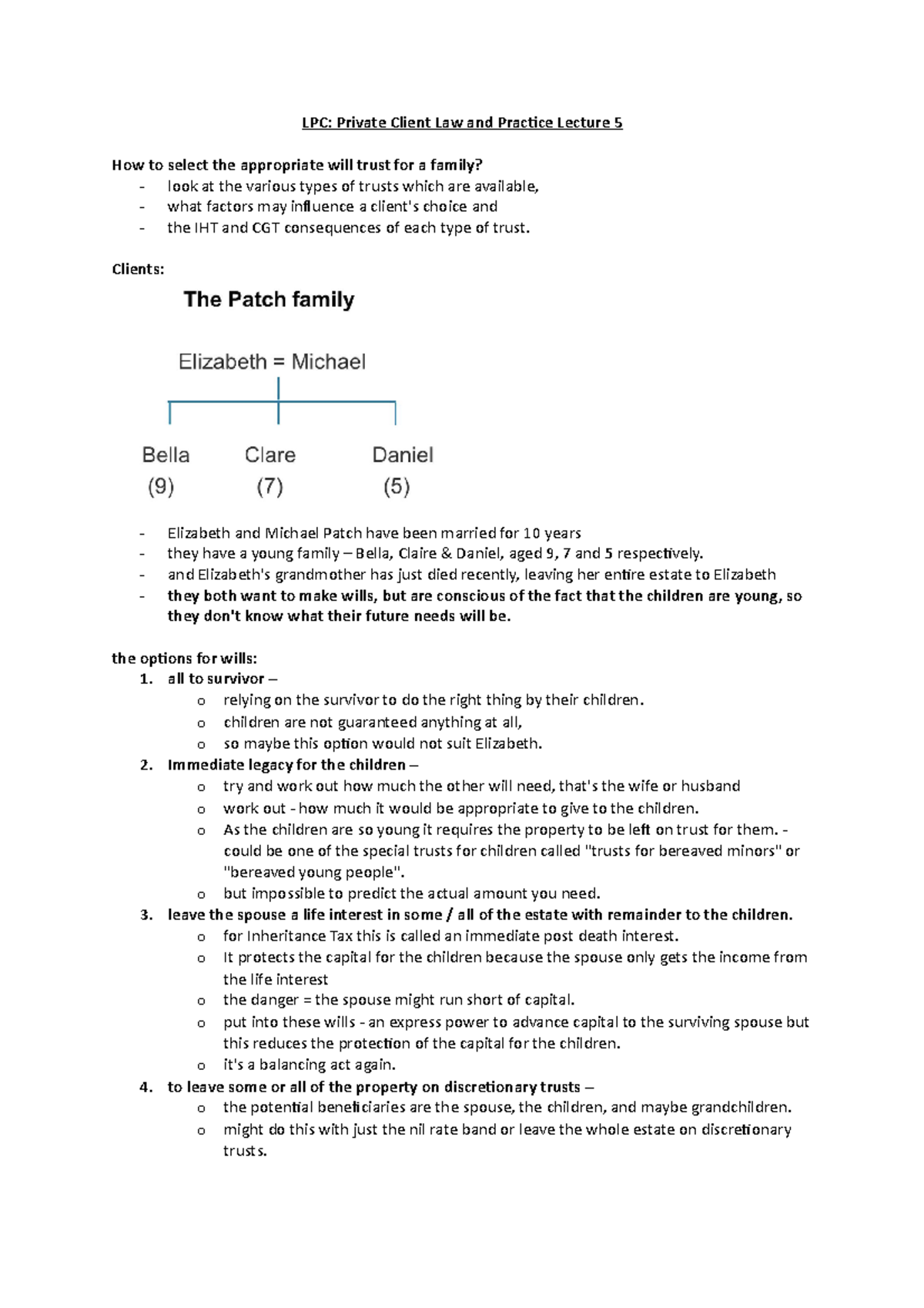 PC lec 5 - private client lecture 5 notes - LPC: Private Client Law and ...