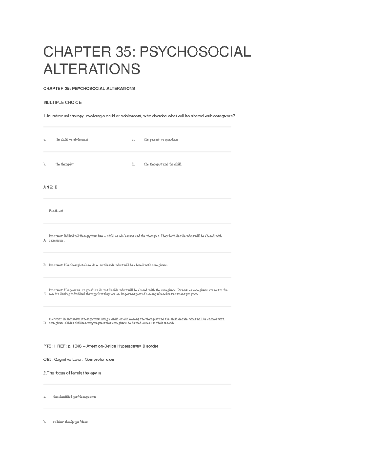 Chapter 35 Practice Questions - CHAPTER 35: PSYCHOSOCIAL ALTERATIONS ...