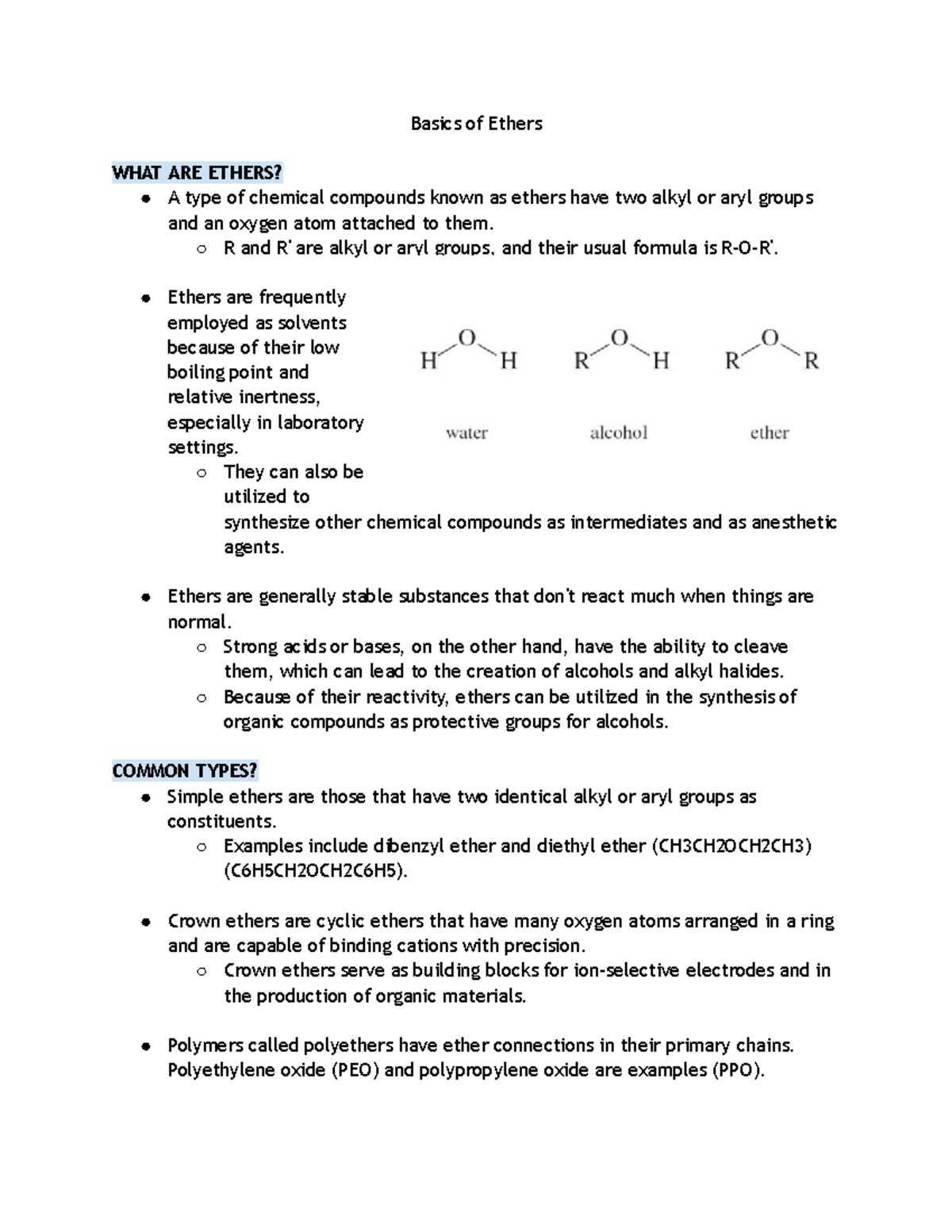 Basics of Ethers Organic Chemistry Basics of Ethers WHAT ARE ETHERS
