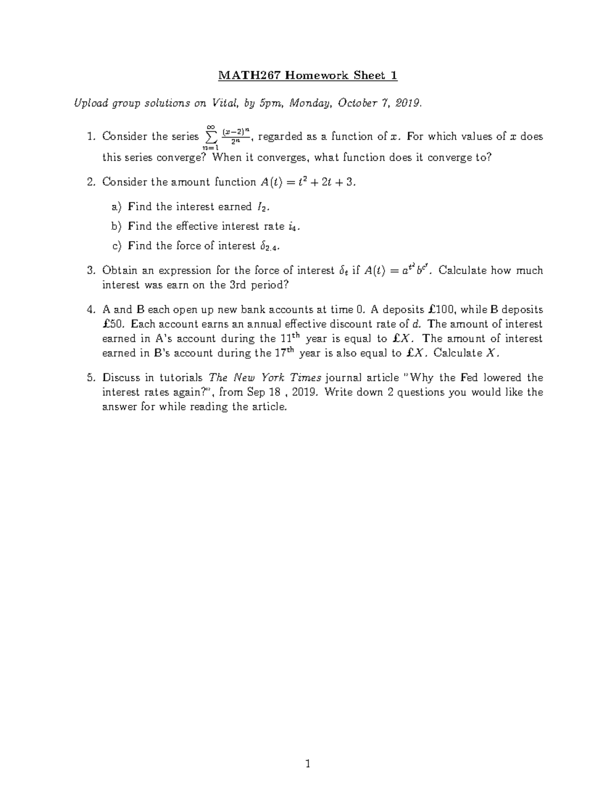 HW1 - Homework 1 - MATH267 Homework Sheet 1 Upload Group Solutions On ...