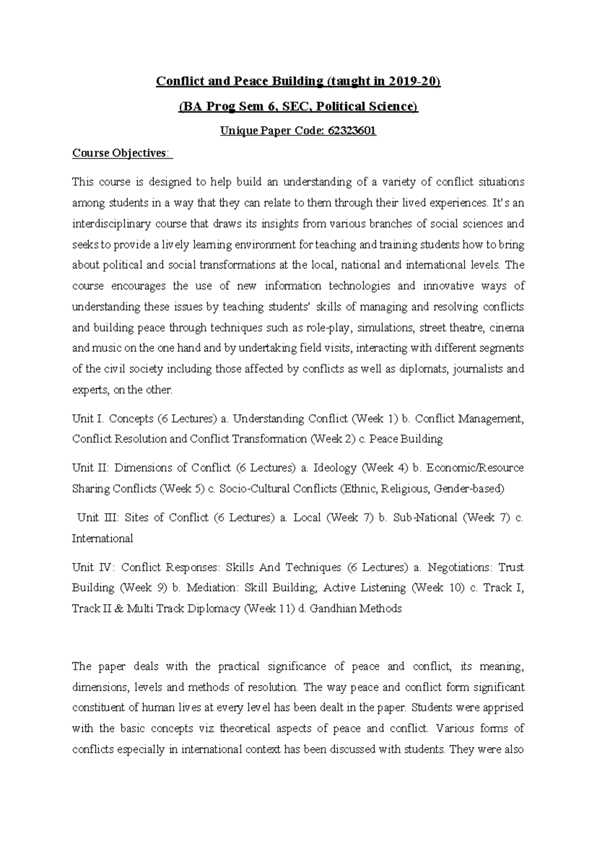 Conflict and Peace Building 2019-20 - khushboo verma - Conflict and ...