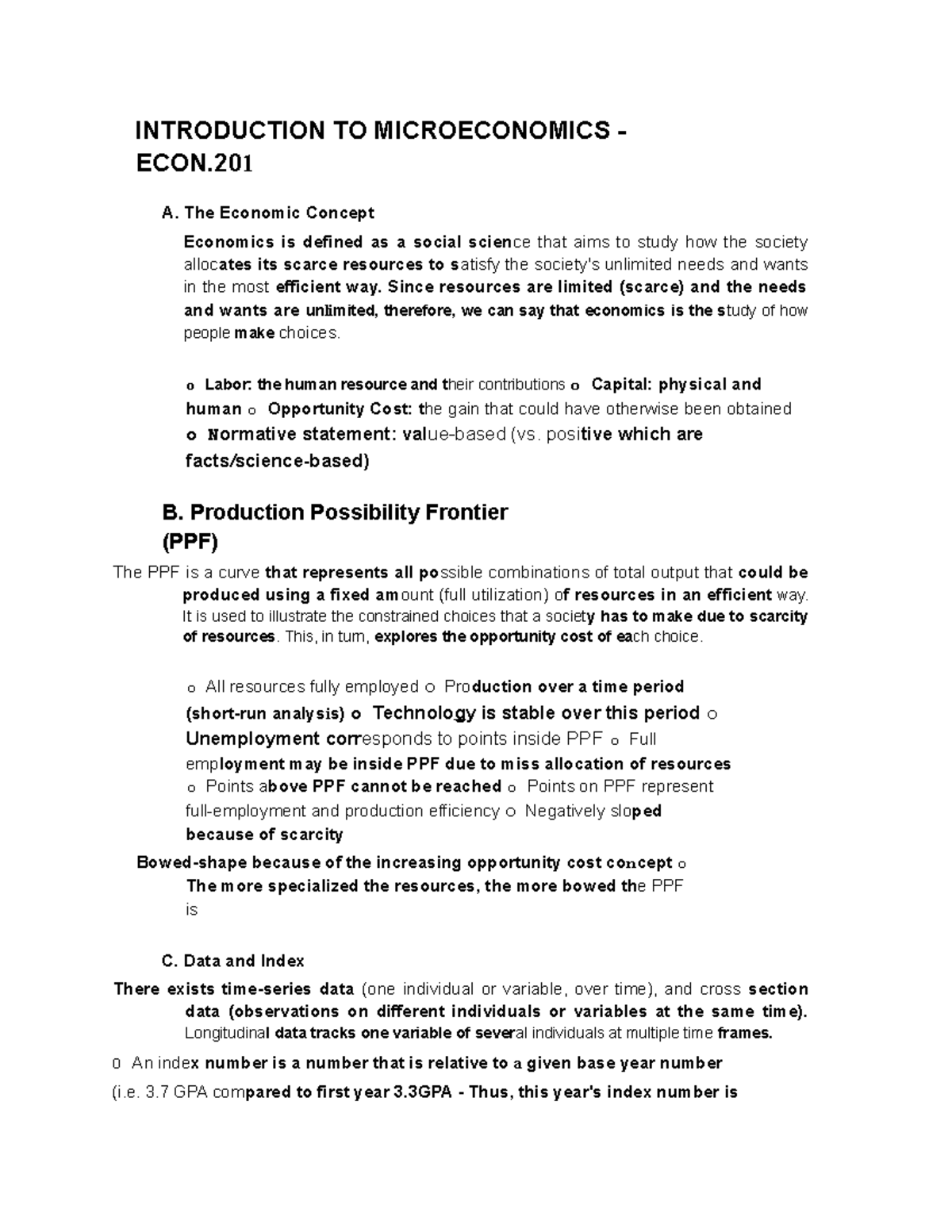 Final Notes - INTRODUCTION TO MICROECONOMICS - ECON 1 A. The Economic ...