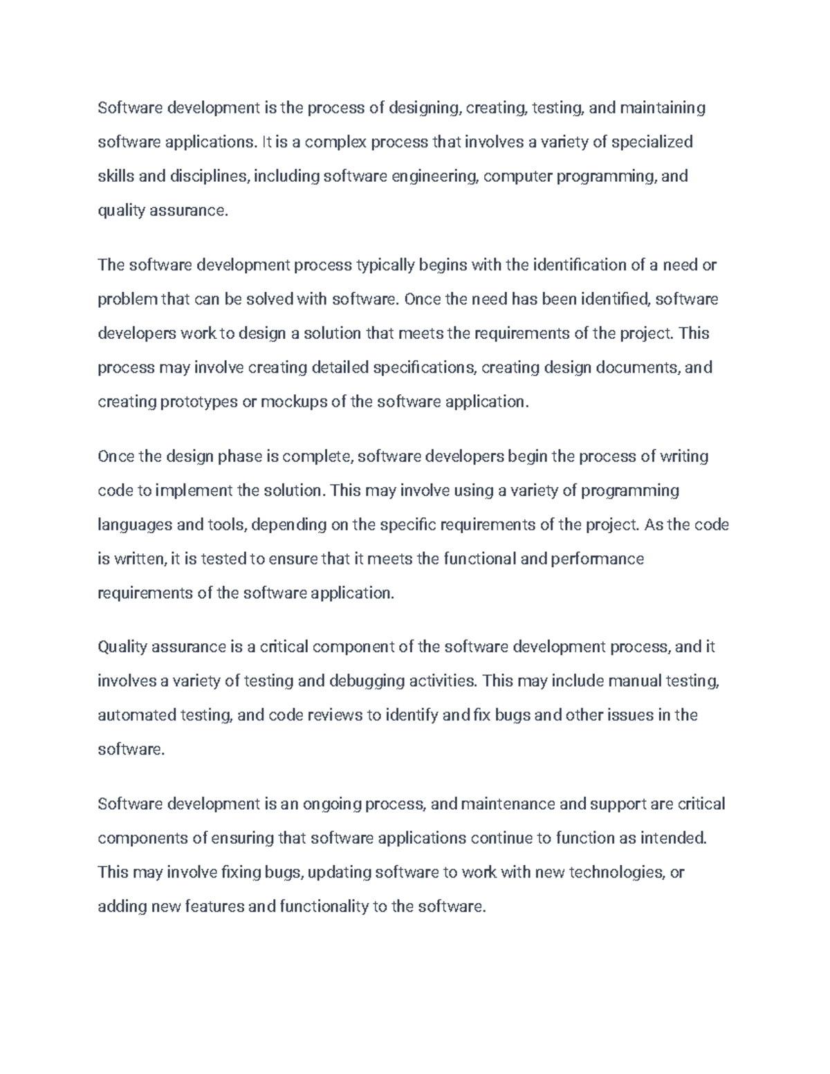 Software design notes - Software development is the process of ...