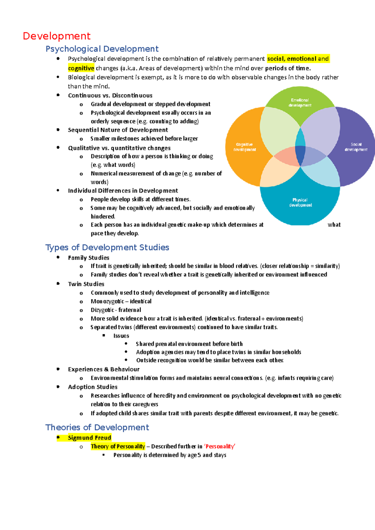 Psych 1U - Topic Notes - Development - Development Psychological ...