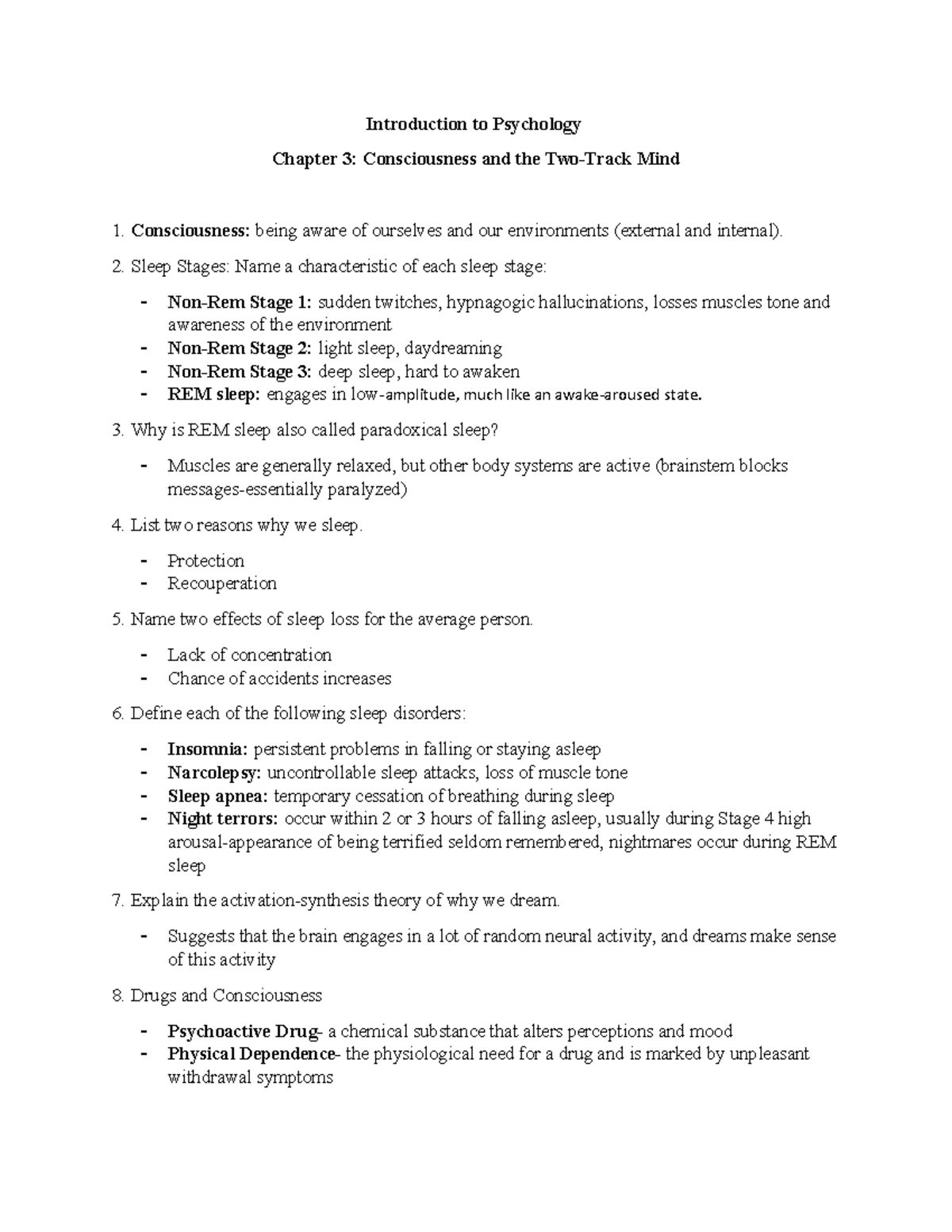 Introduction To Psychology Chapter 3