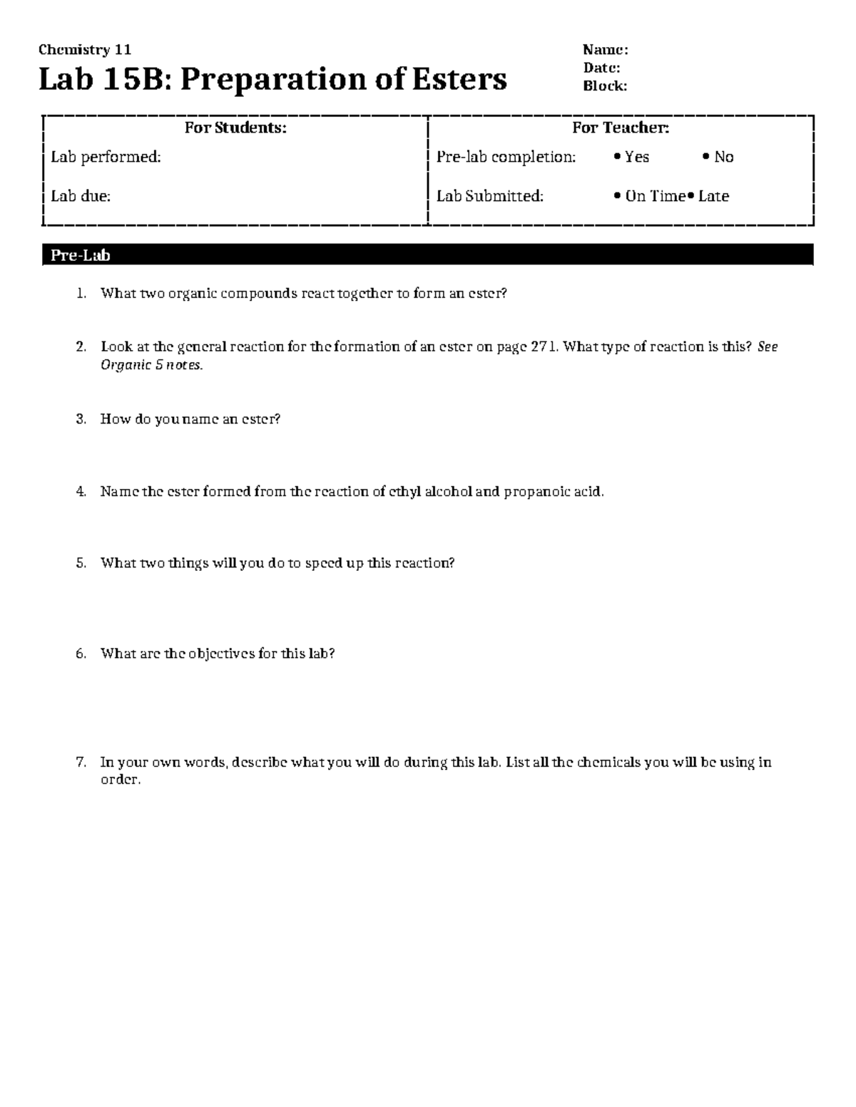 Org lab esters I need help with lab report Chemistry 11 Lab 15B