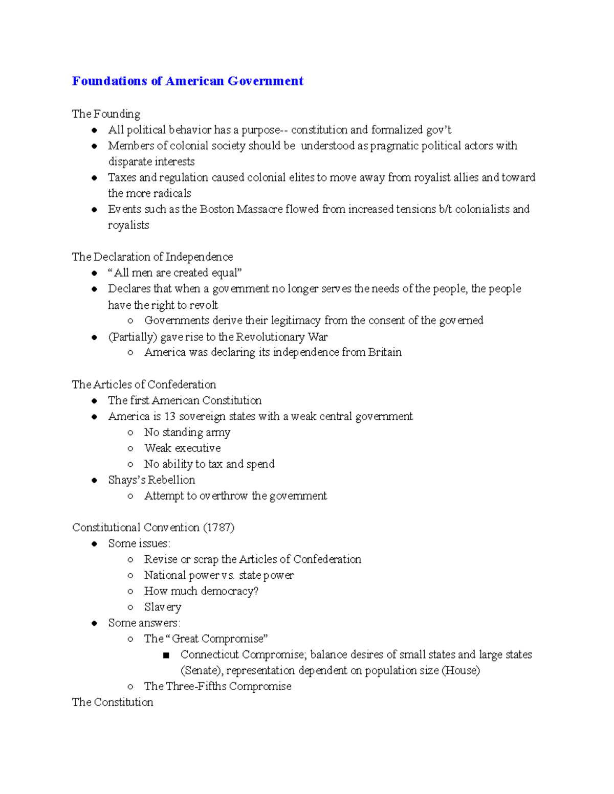 01 23 18 Foundations of American Government Foundations of American