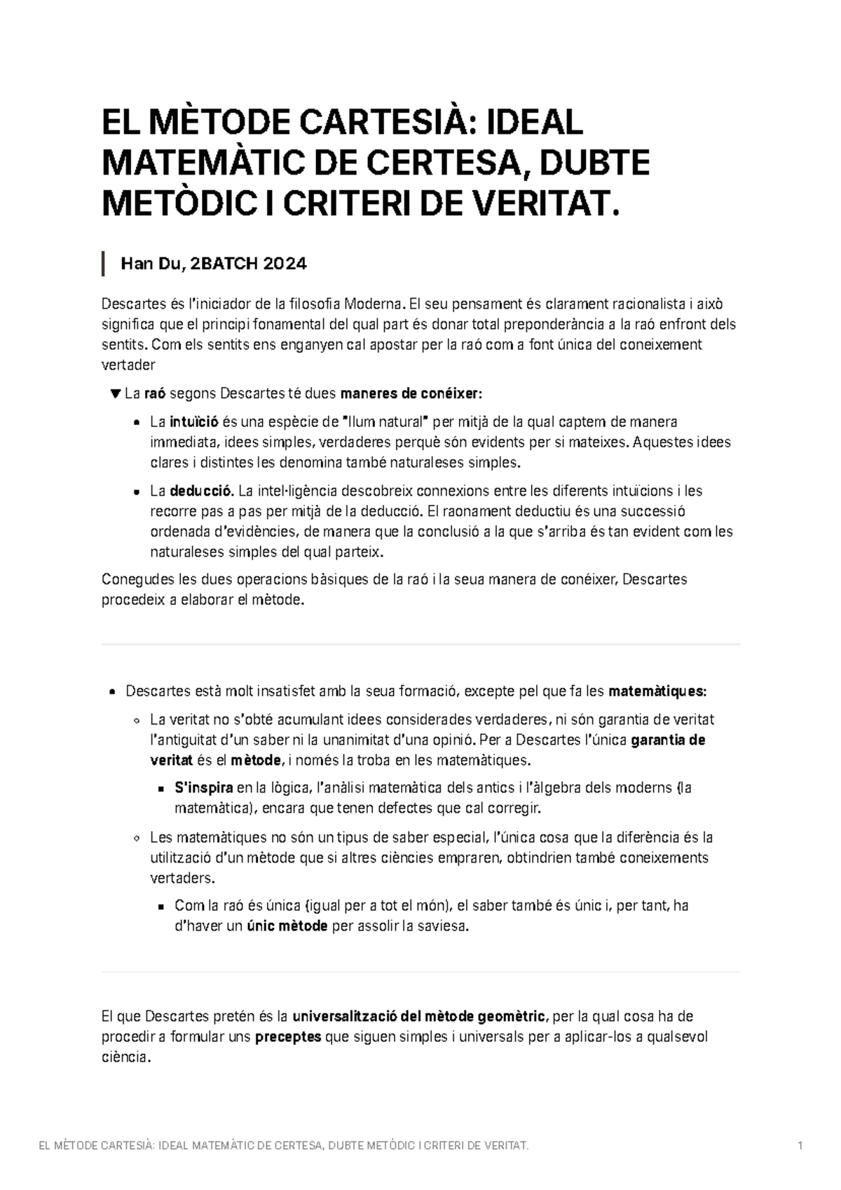 EL MÈTODE CARTESIÀ: IDEAL MATEMÀTIC DE CERTESA, DUBTE METÒDIC I CRITERI ...