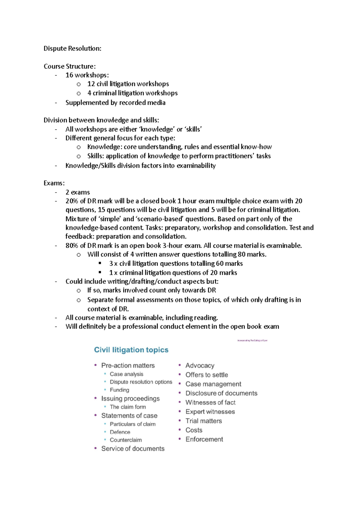 Dispute Resolution Lecture Notes - Dispute Resolution: Course Structure ...