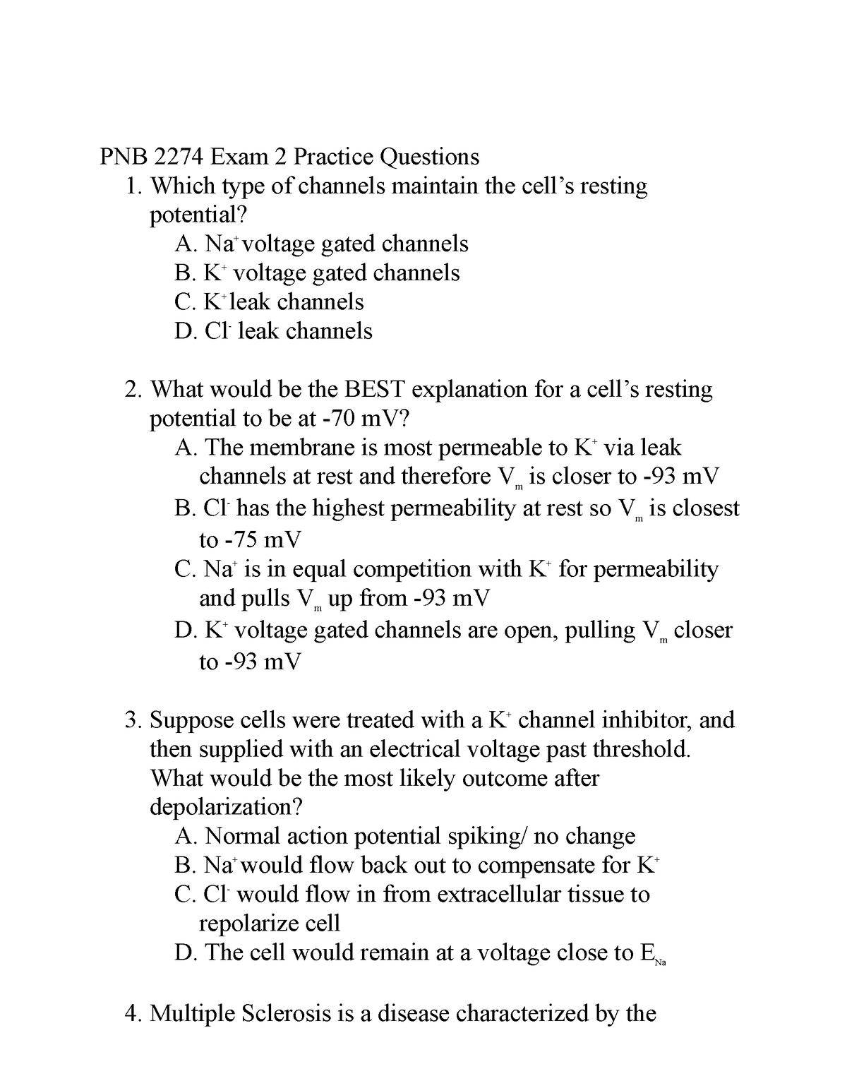 UConn PNB2274 EXAM 2 Mult Choice Practice Qs Set A KAMD PNB 2274