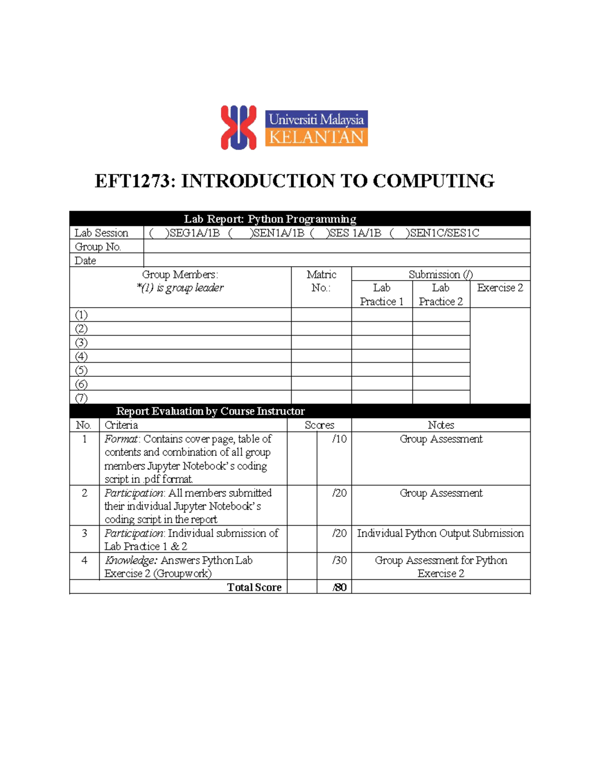 EFT1273 Lab Report Python Format - EFT1273: INTRODUCTION TO COMPUTING ...