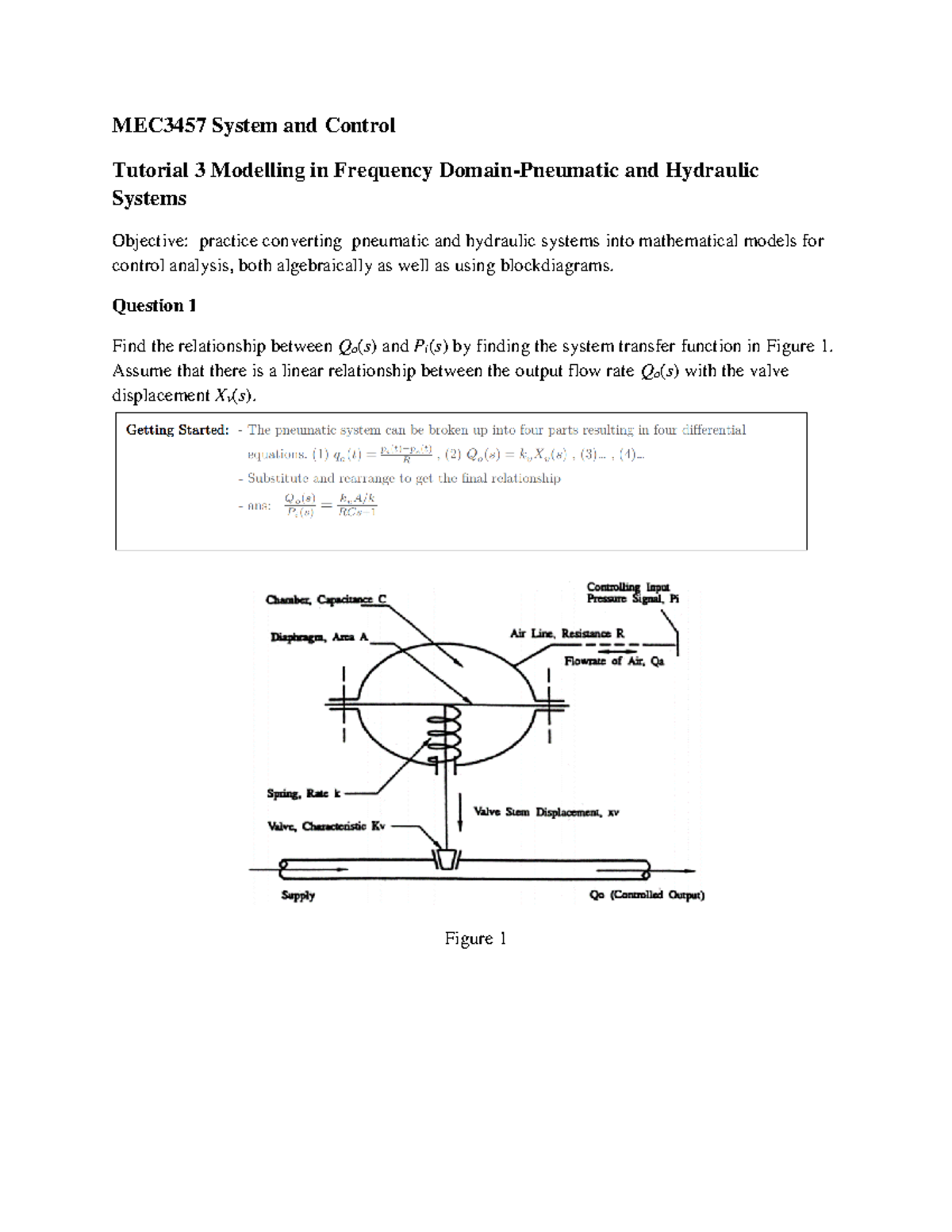 Tutorial 3 Modelling hydraulic , pneumatic MEC3457 System and Control