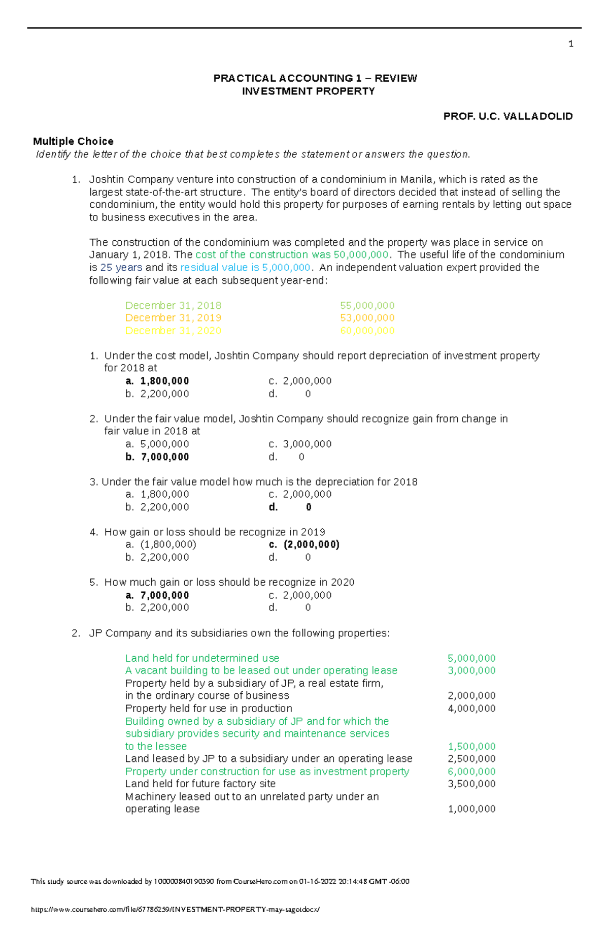 Investment Property may sagot - PRACTICAL ACCOUNTING 1 – REVIEW ...