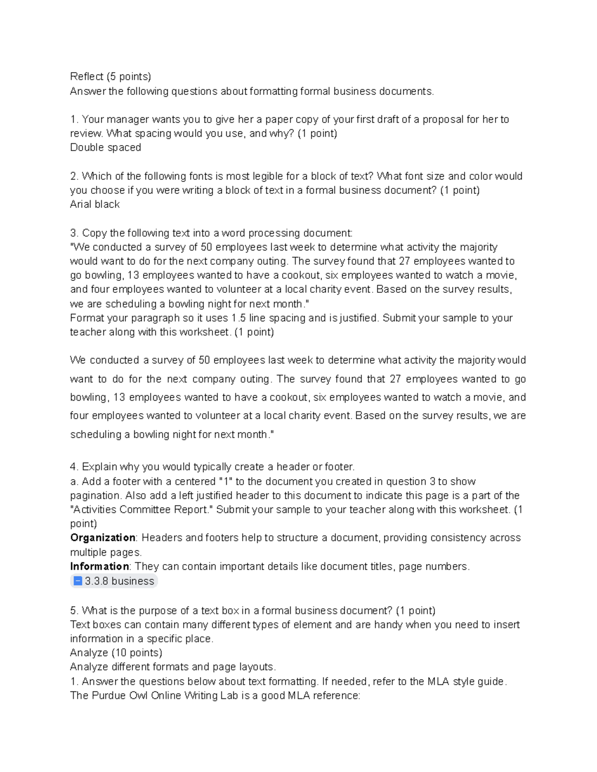 3.3.8 business - 123 - Reflect (5 points) Answer the following ...