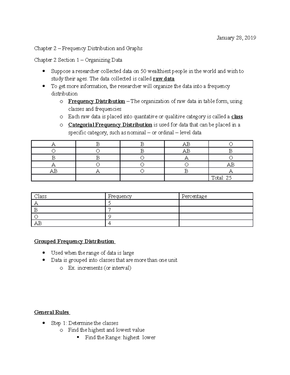 Chapter 2 Section 1 Notes - January 28, 2019 Chapter 2 – Frequency ...