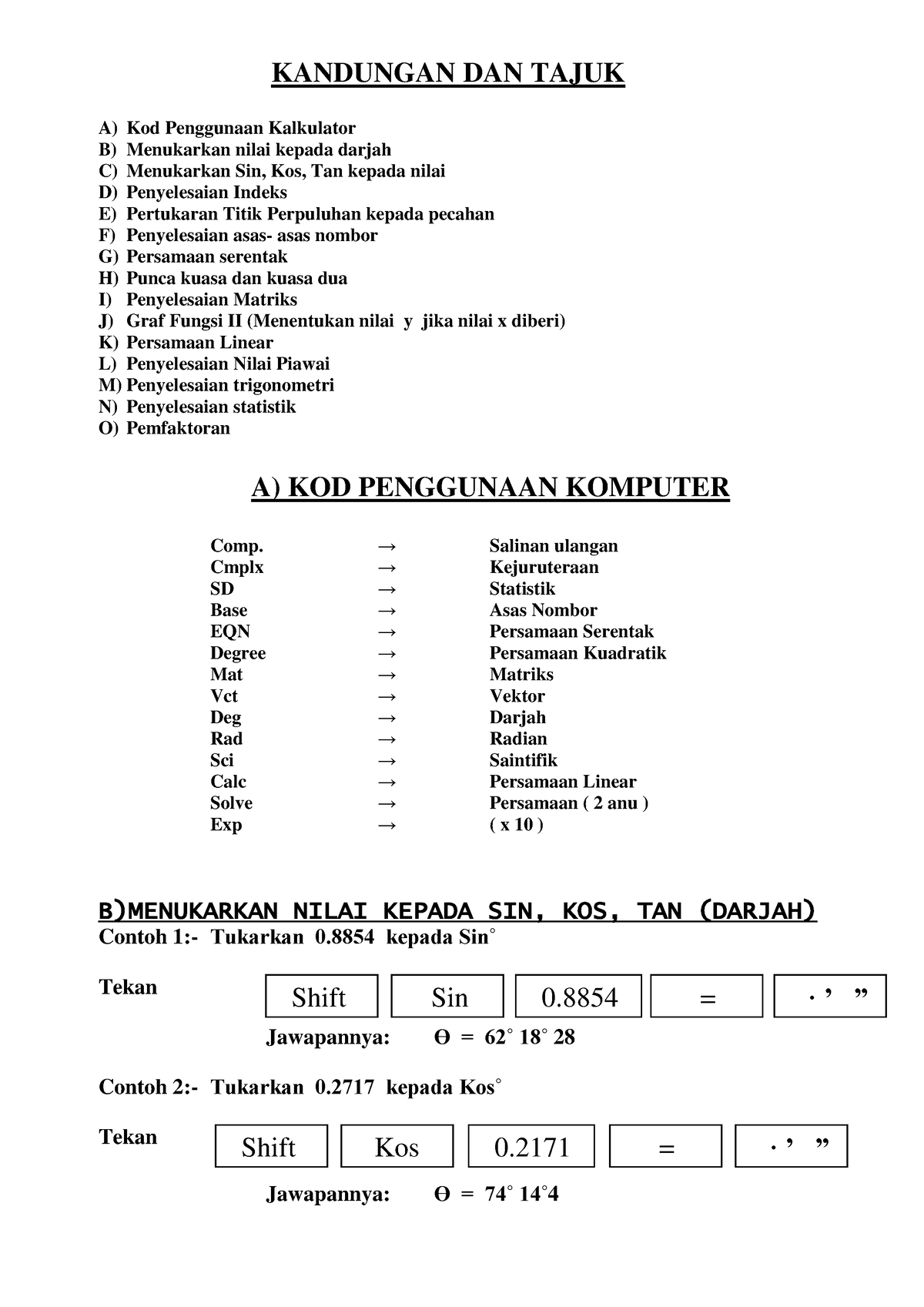 Cara Guna Kalkulator - KANDUNGAN DAN TAJUK ####### A) Kod Penggunaan ...