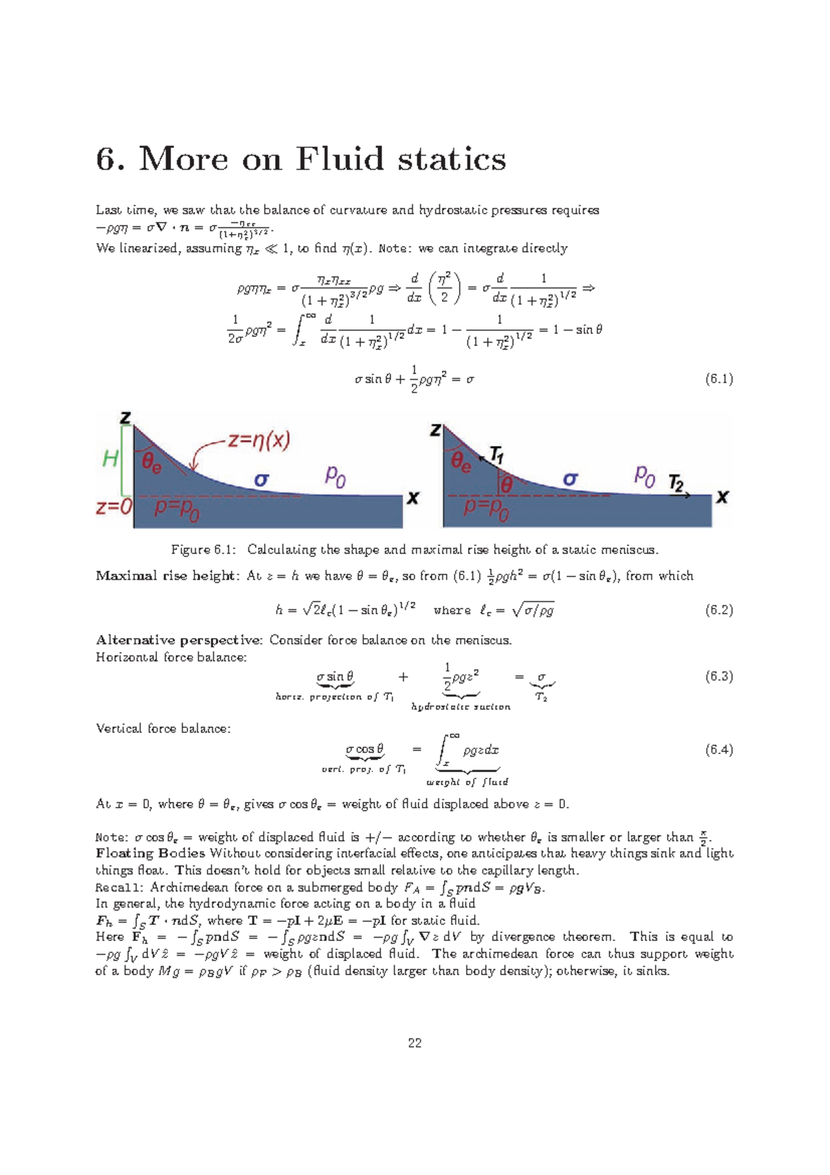 More on Fluid Statics (PDF) - 6. More on Fluid statics Last time, we ...