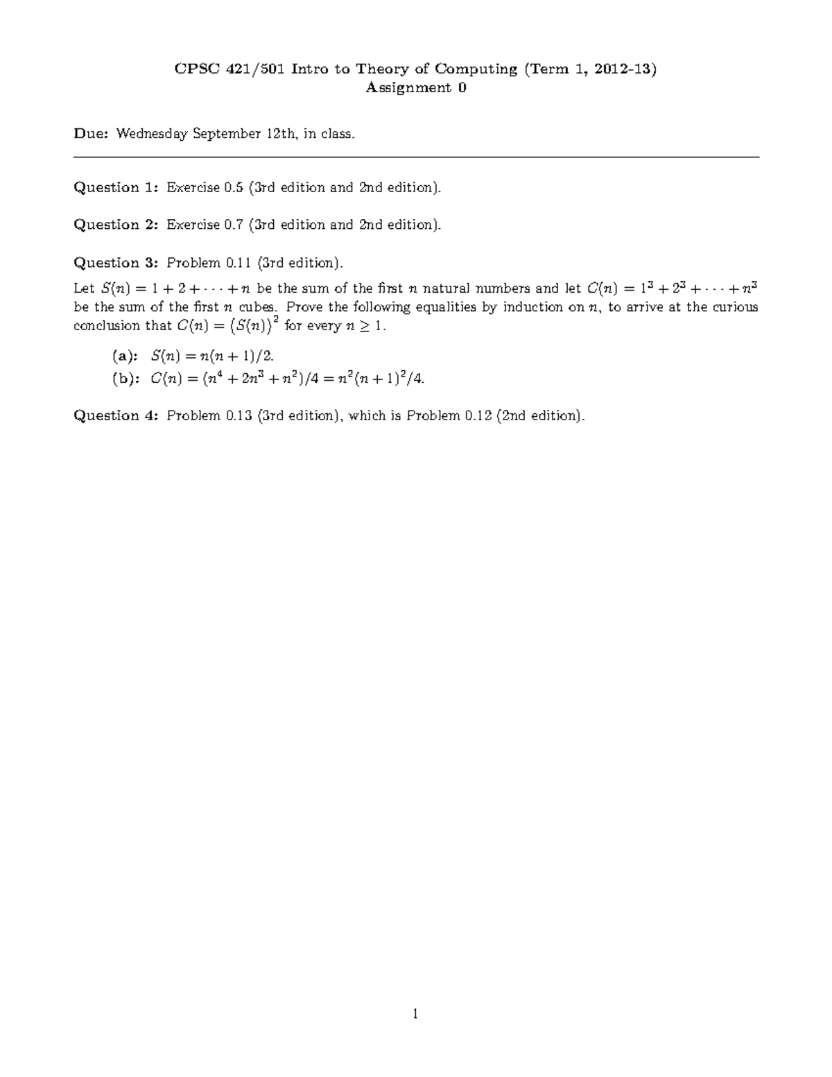 Assignment 0 Questions Cpsc 421501 Intro To Theory Of Computing Term 1 2012 13 2499