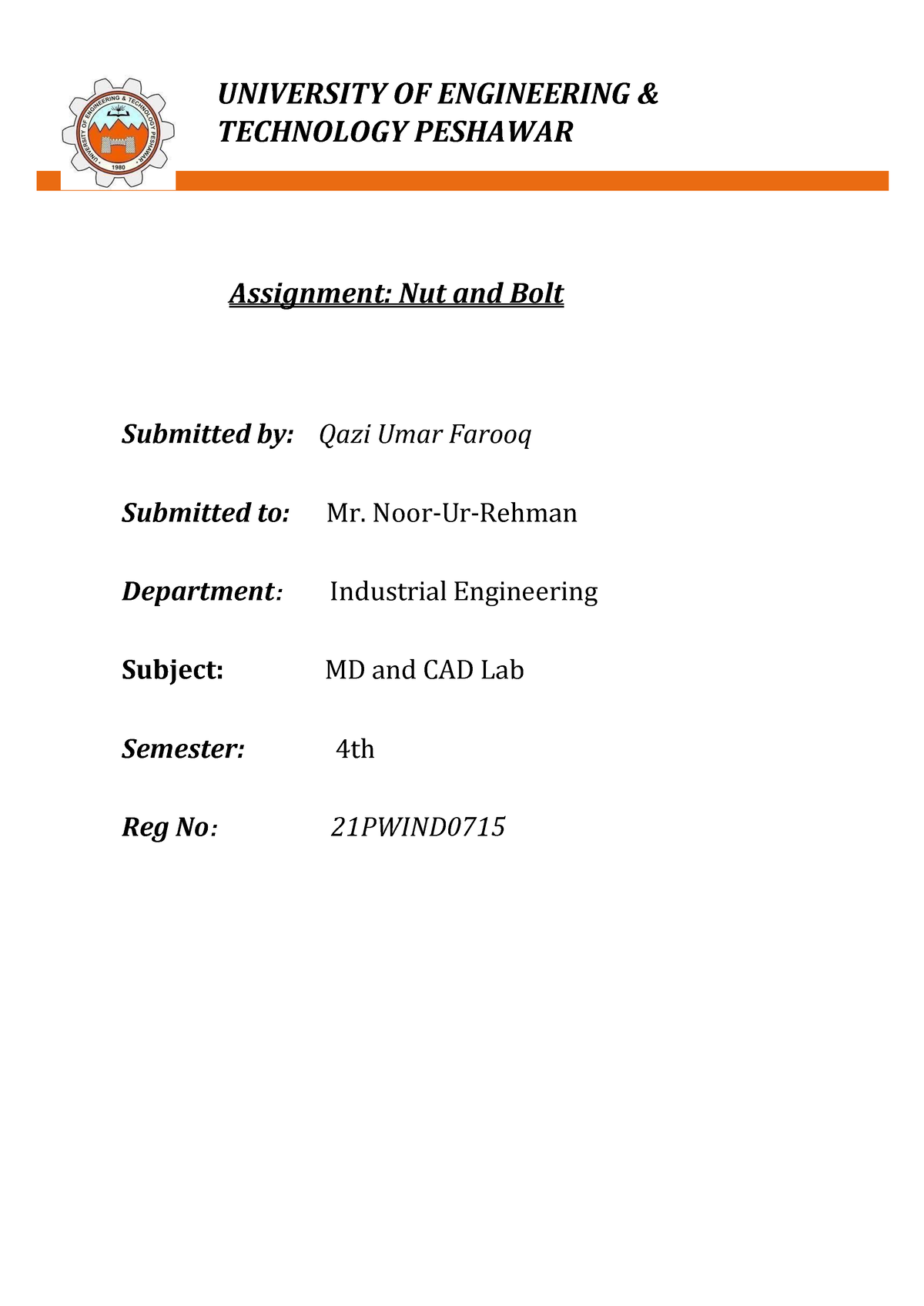 university of peshawar assignment title page