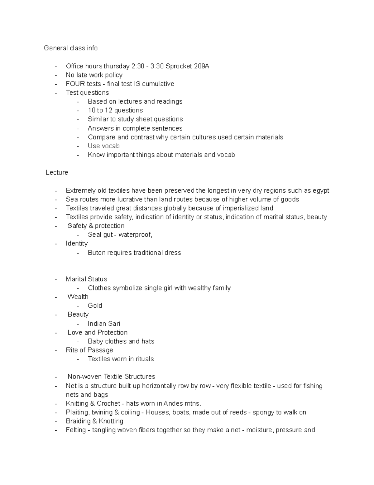 April 2 first class - lecture notes - General class info Office hours ...
