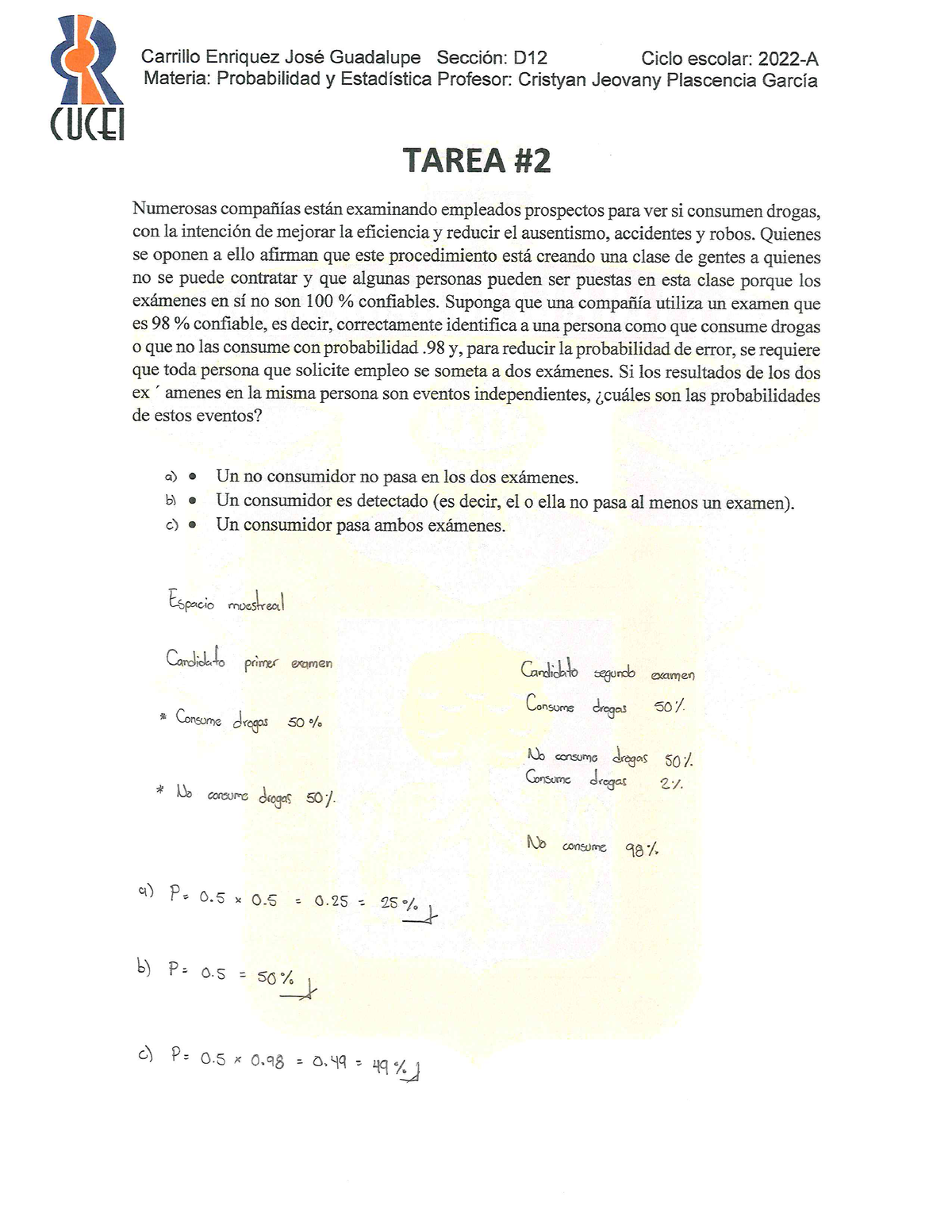 Tarea #2 Probabilidad Y Estadistica - Studocu