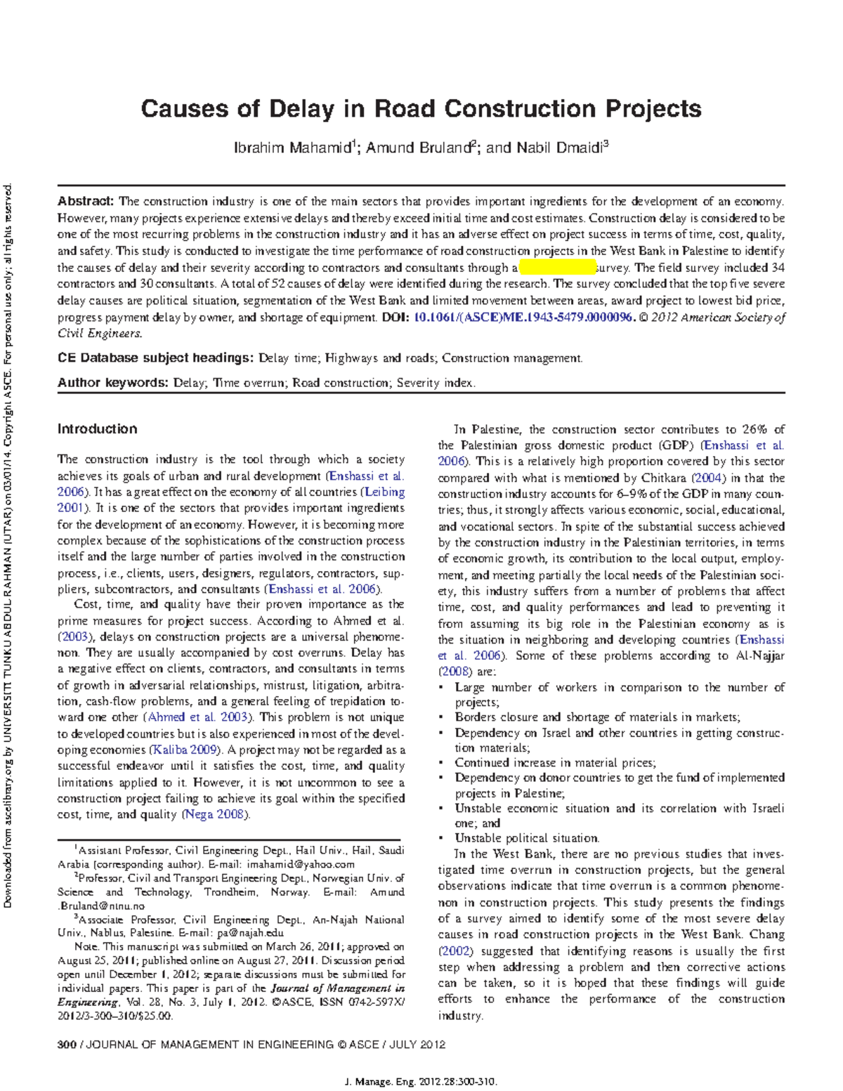 Causes of Delay in Road Construction Pro - Copy - Causes of Delay in ...