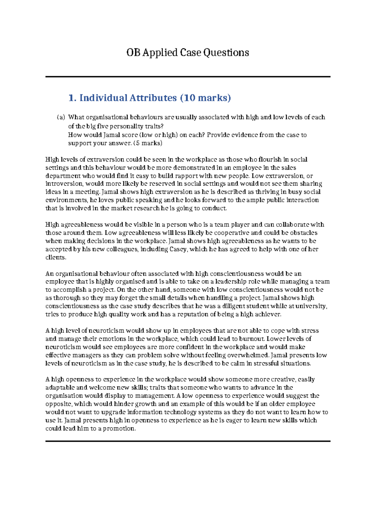 OB assessment S1 2024 copy - OB Applied Case Questions 1. Individual ...