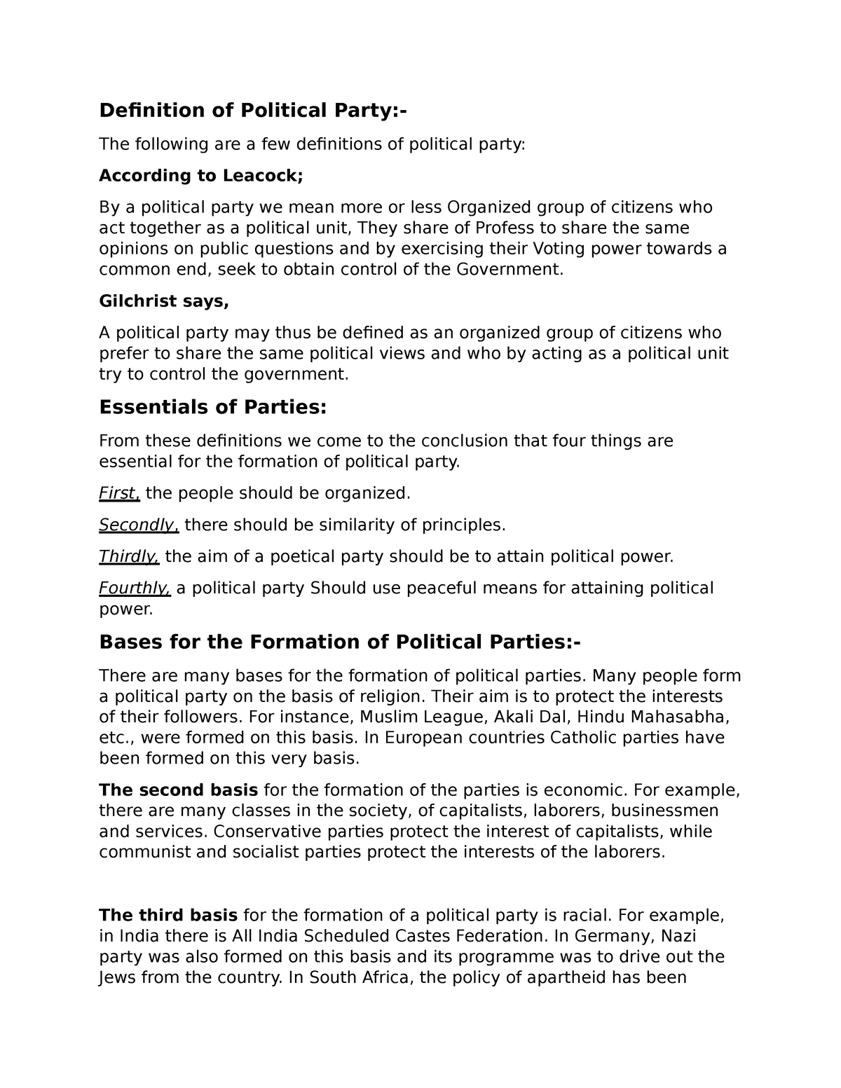 political party classification essay