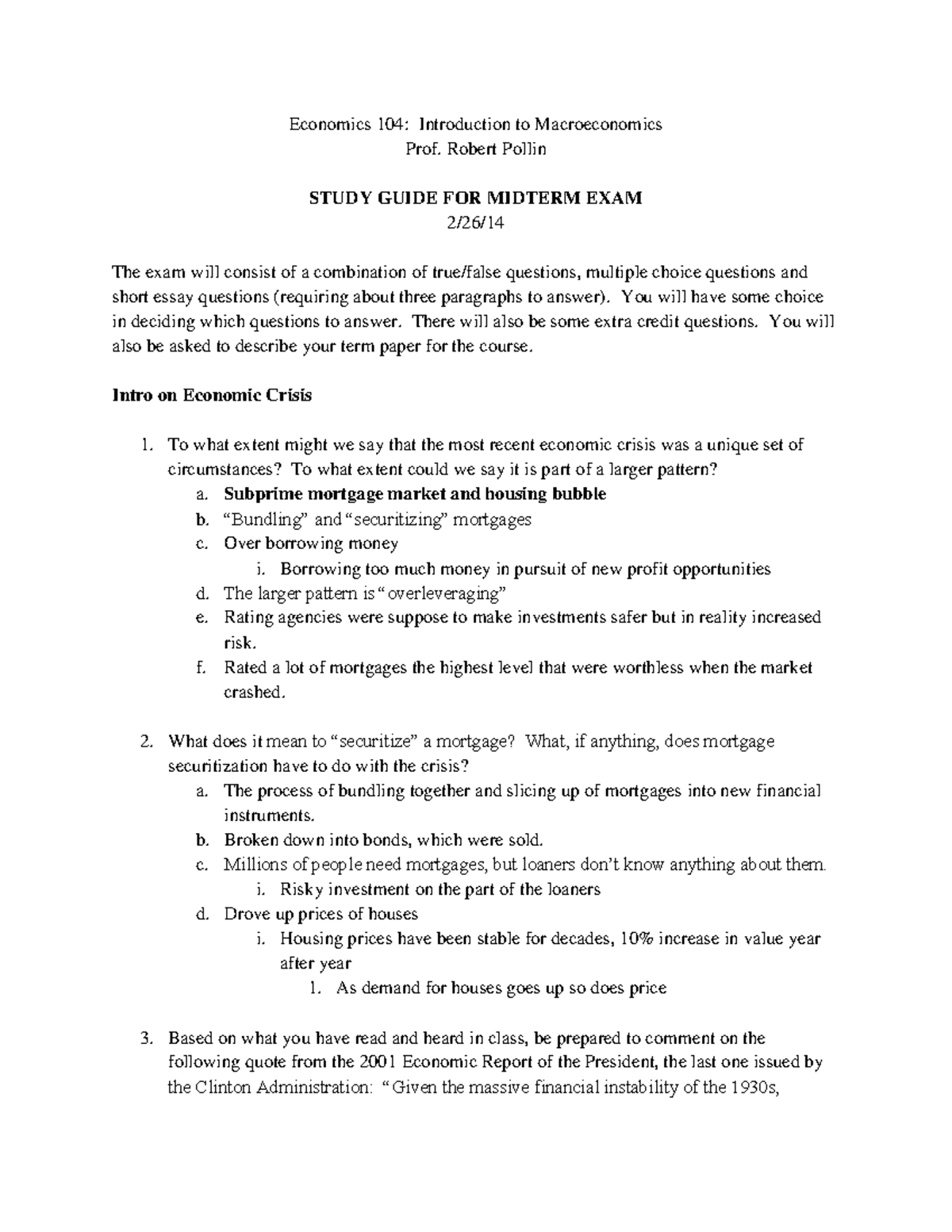 Econ 104 Study Guide - Lecture notes all lectures for exam - Economics ...